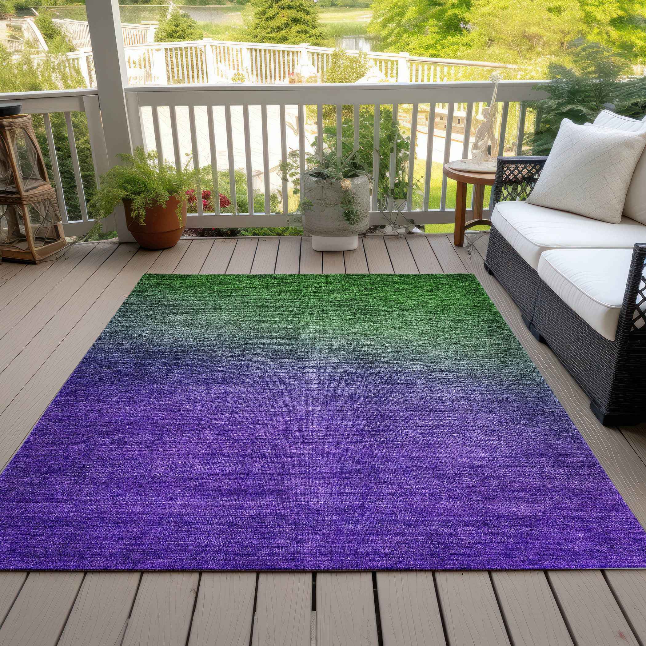 5' X 8' Green Purple And Charcoal Ombre Washable Indoor Outdoor Area Rug