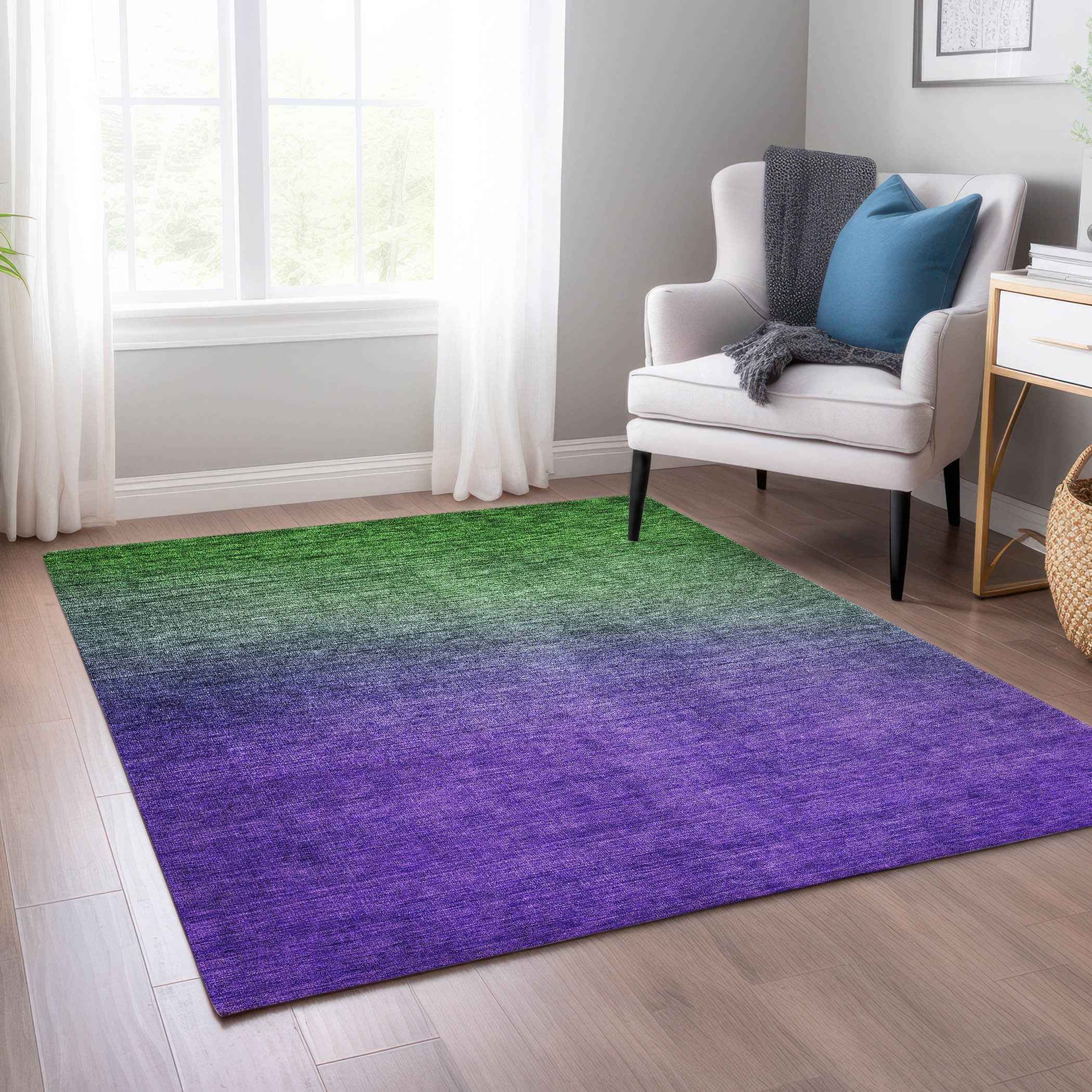 5' X 8' Green Purple And Charcoal Ombre Washable Indoor Outdoor Area Rug