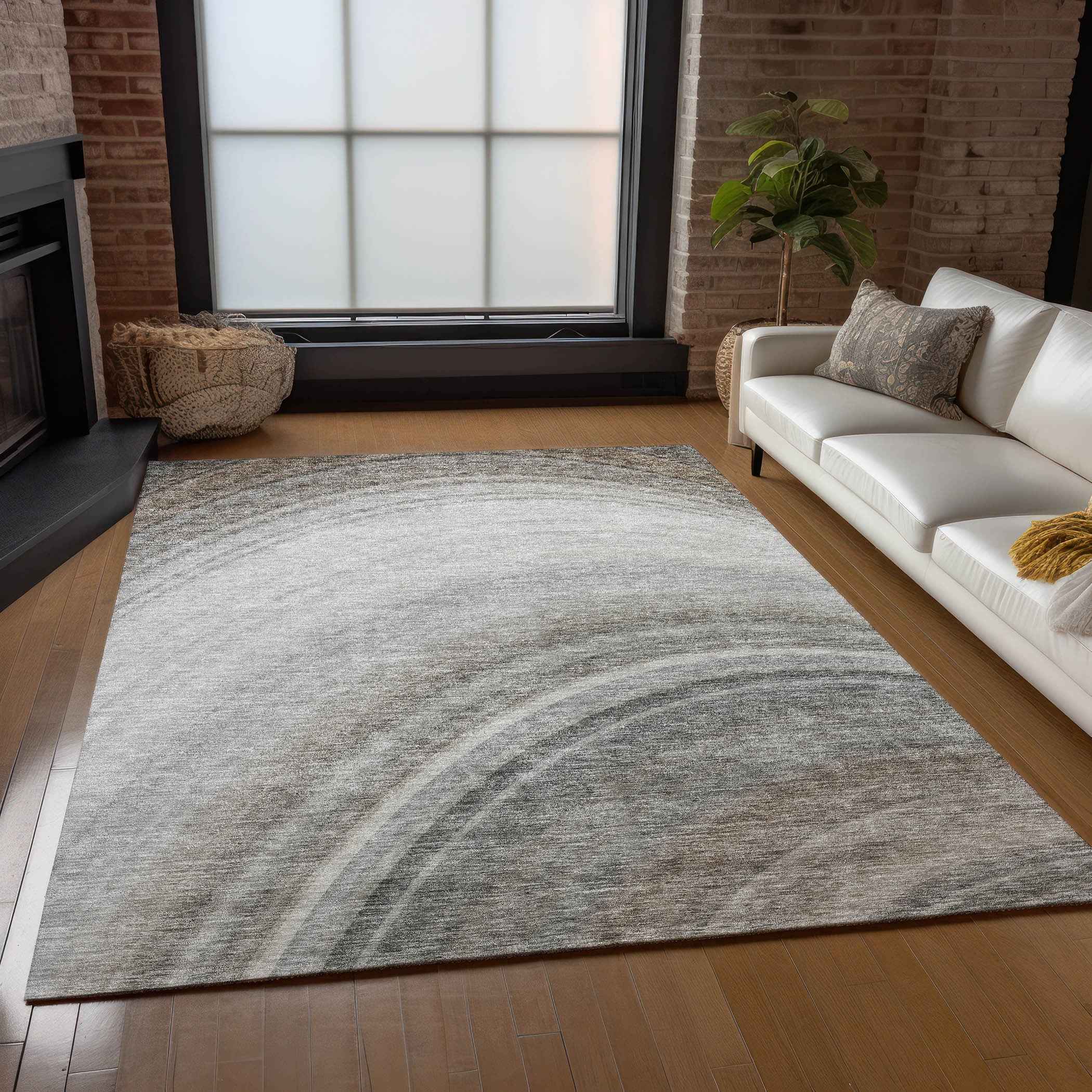 3' X 5' Gray Silver And Beige Abstract Washable Indoor Outdoor Area Rug
