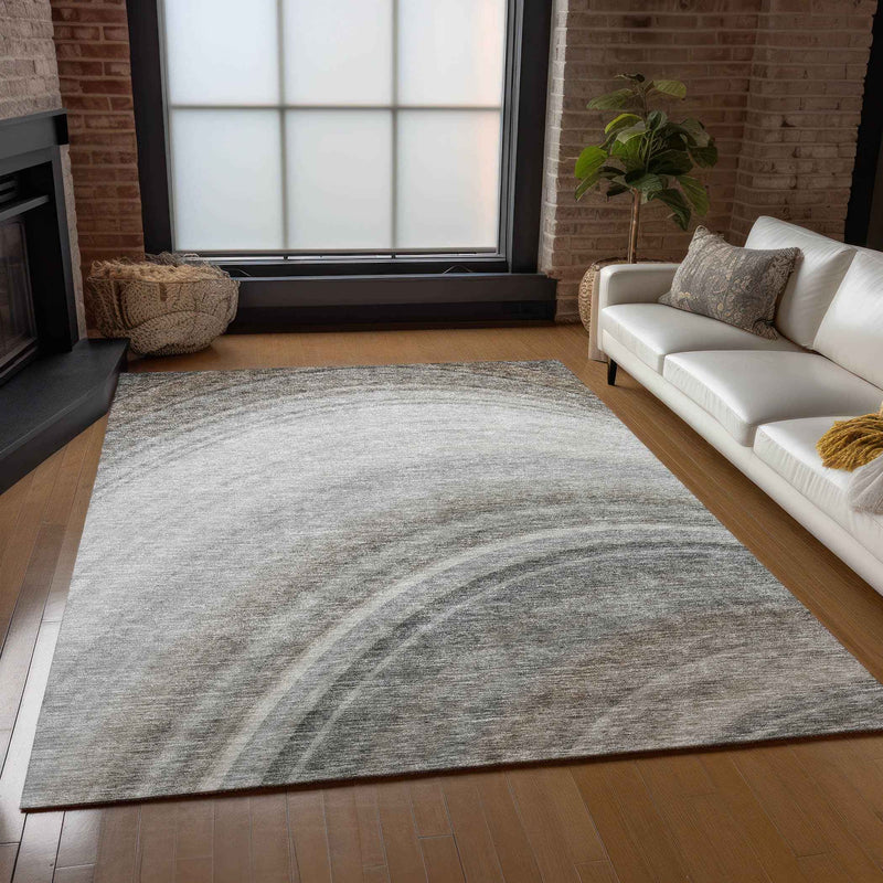 3' X 5' Gray Silver And Beige Abstract Washable Indoor Outdoor Area Rug