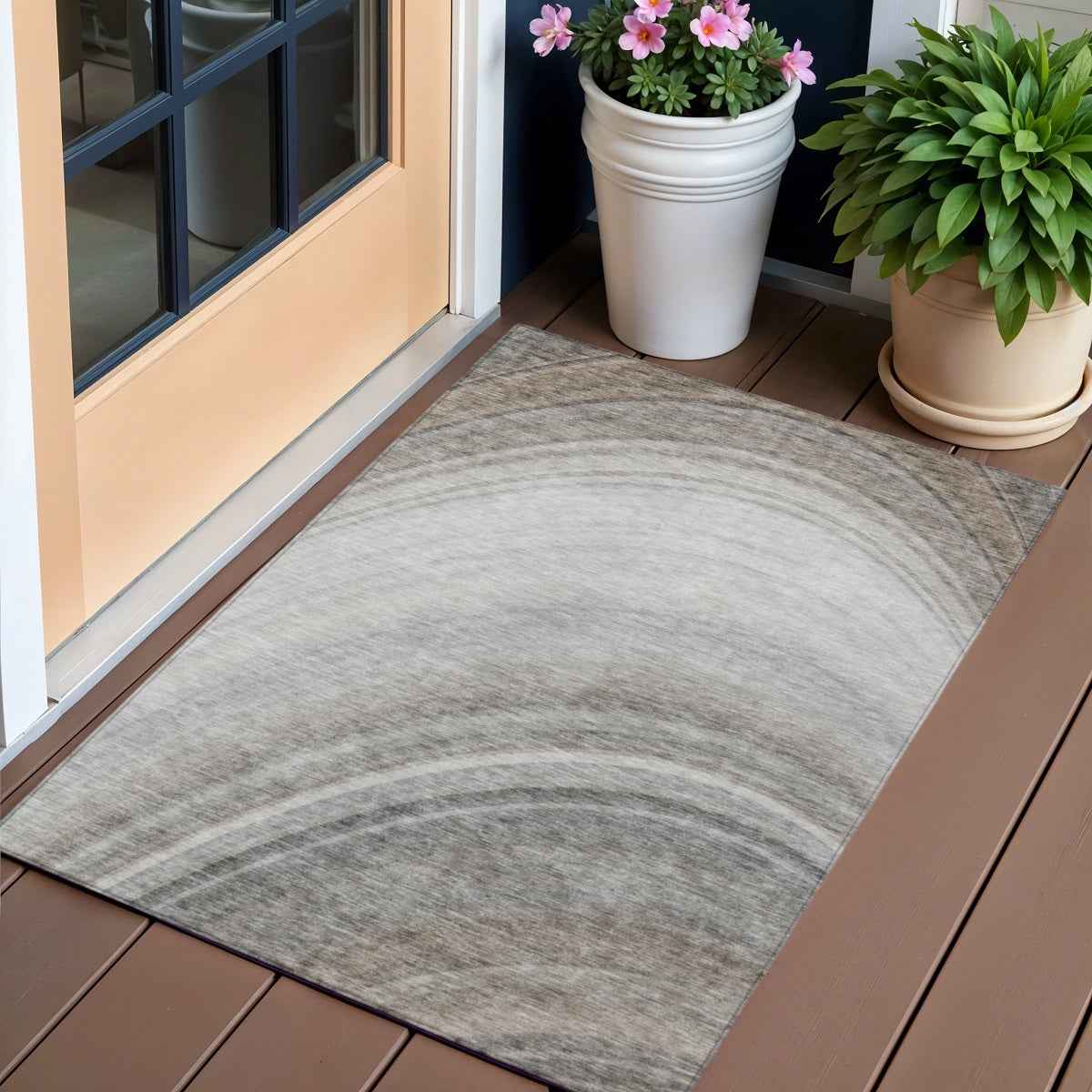 3' X 5' Gray Silver And Beige Abstract Washable Indoor Outdoor Area Rug