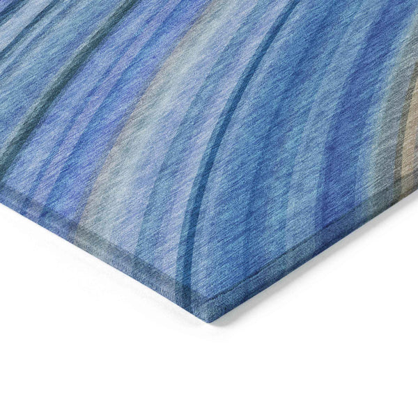 3' X 5' Denim Blue And Sky Blue Abstract Washable Indoor Outdoor Area Rug