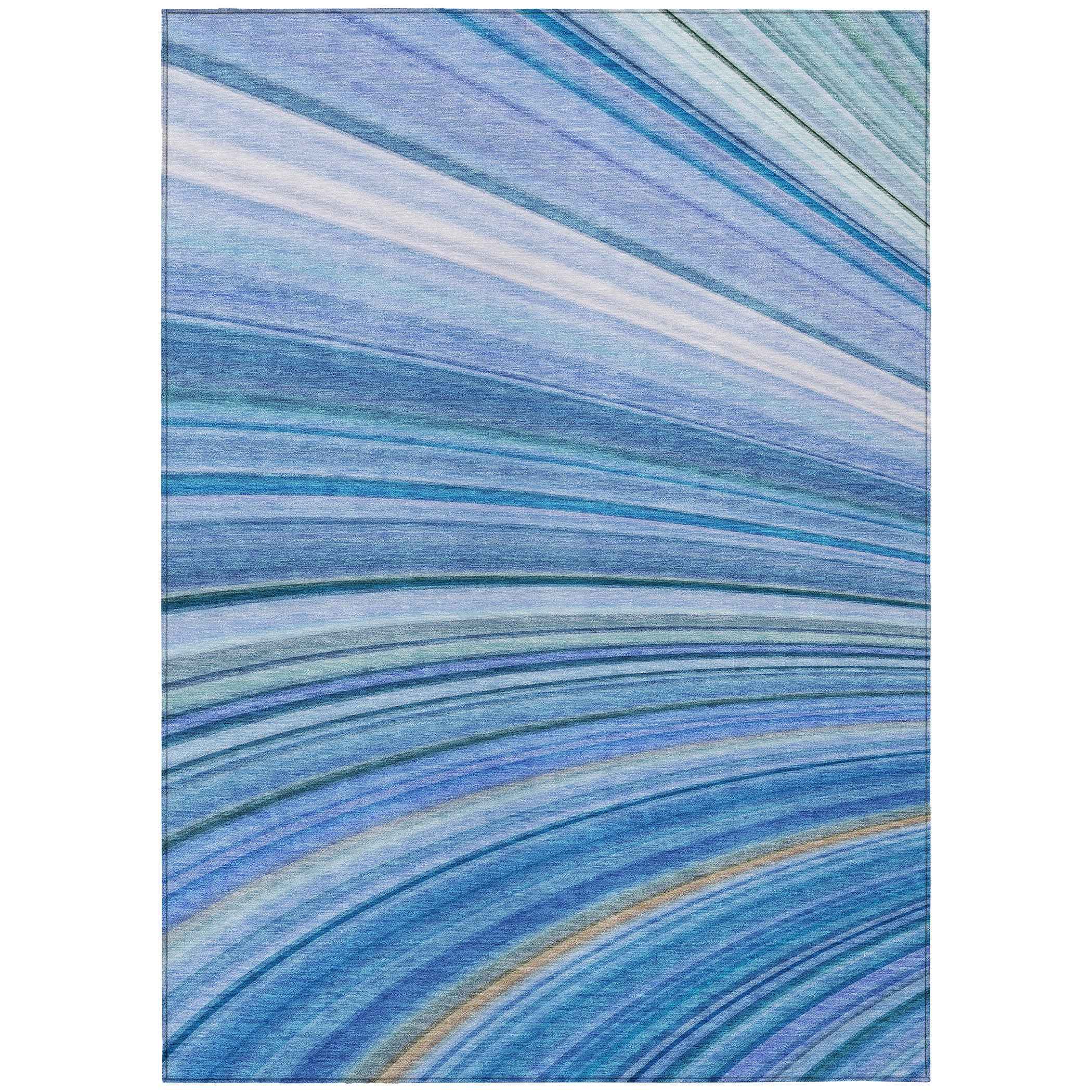 3' X 5' Denim Blue And Sky Blue Abstract Washable Indoor Outdoor Area Rug