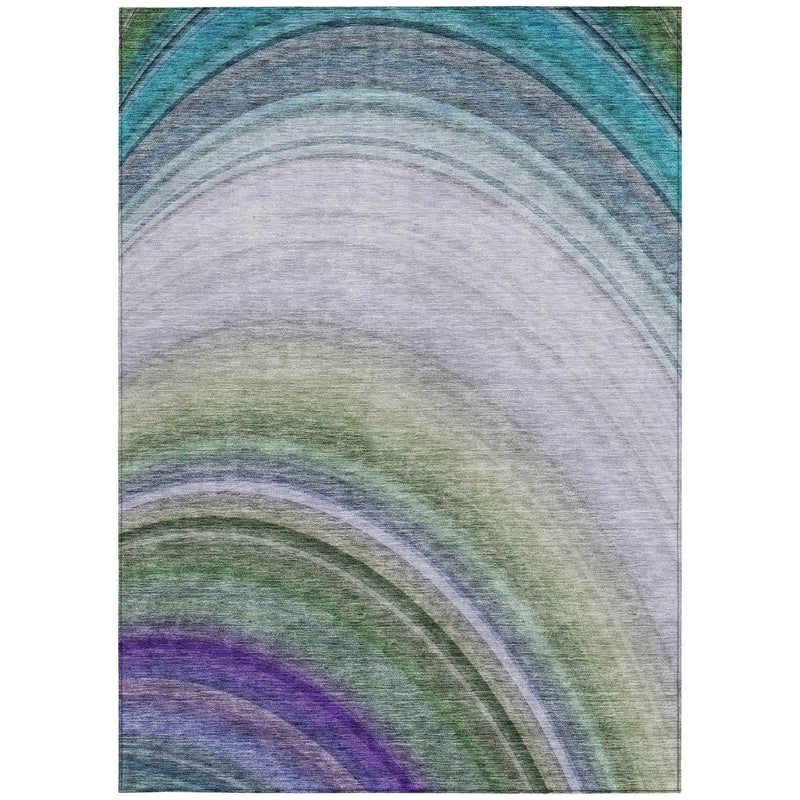 5' X 8' Teal Blue Artichoke Green And Green Abstract Washable Indoor Outdoor Area Rug