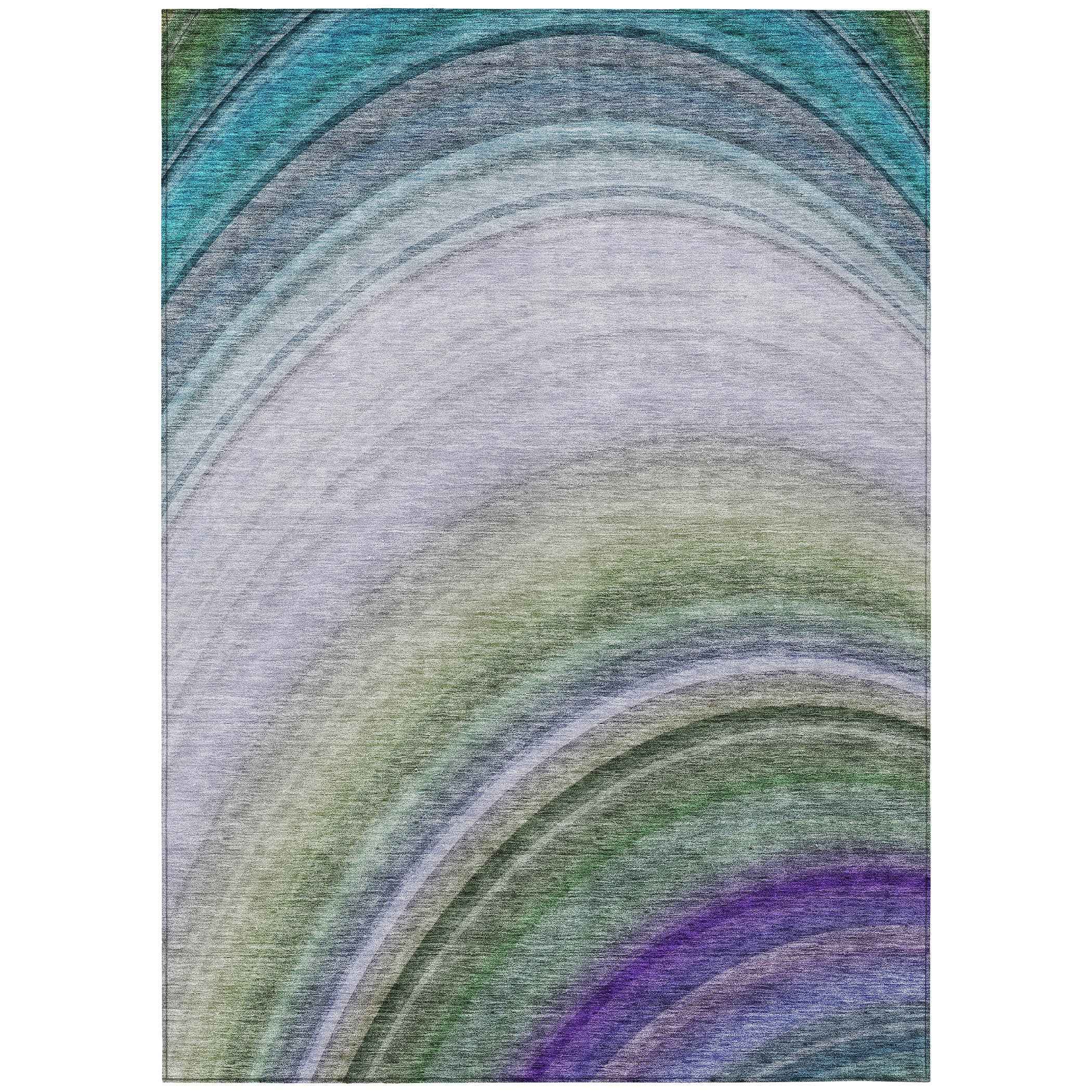 5' X 8' Teal Blue Artichoke Green And Green Abstract Washable Indoor Outdoor Area Rug