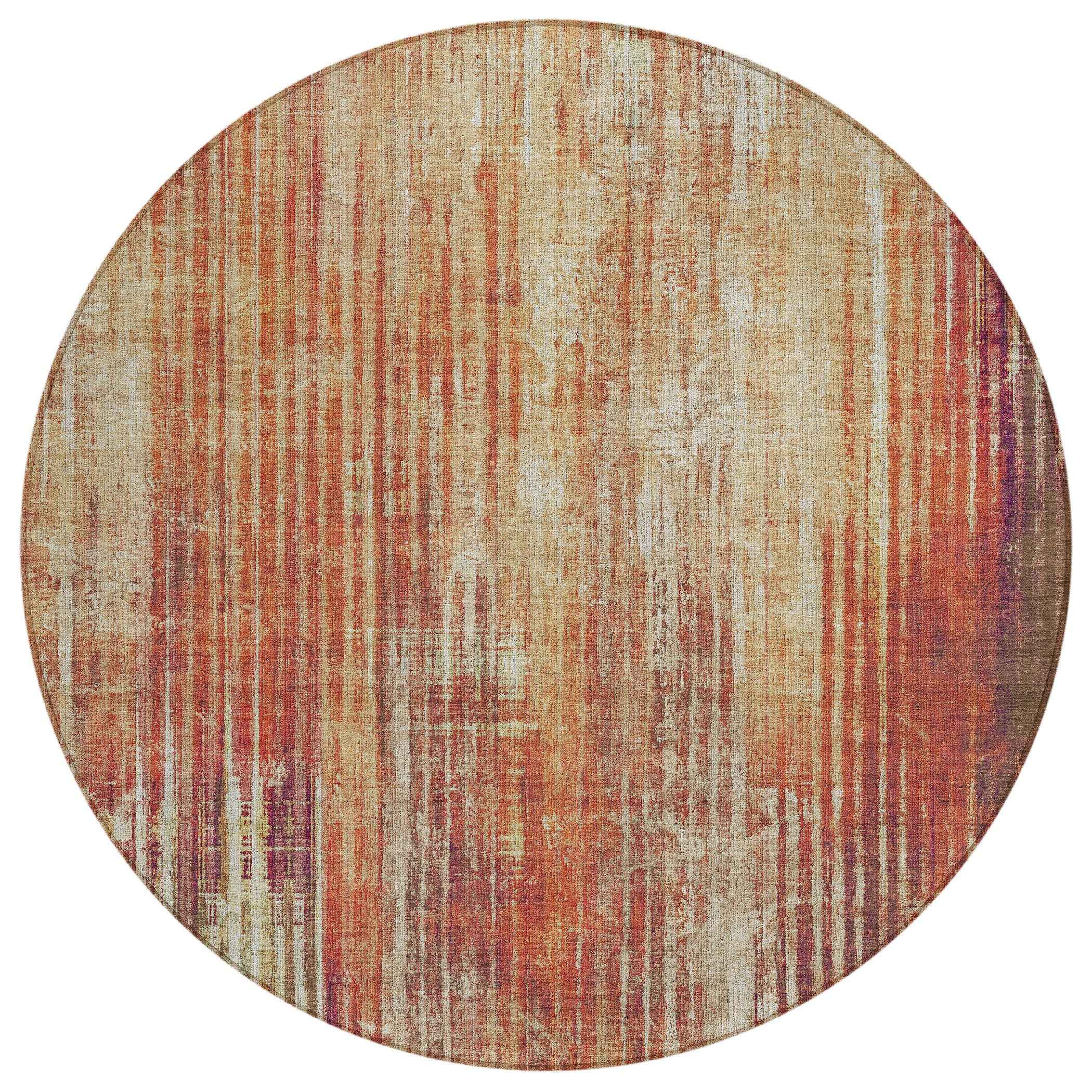 8' Orange Beige And Taupe Round Striped Washable Indoor Outdoor Area Rug