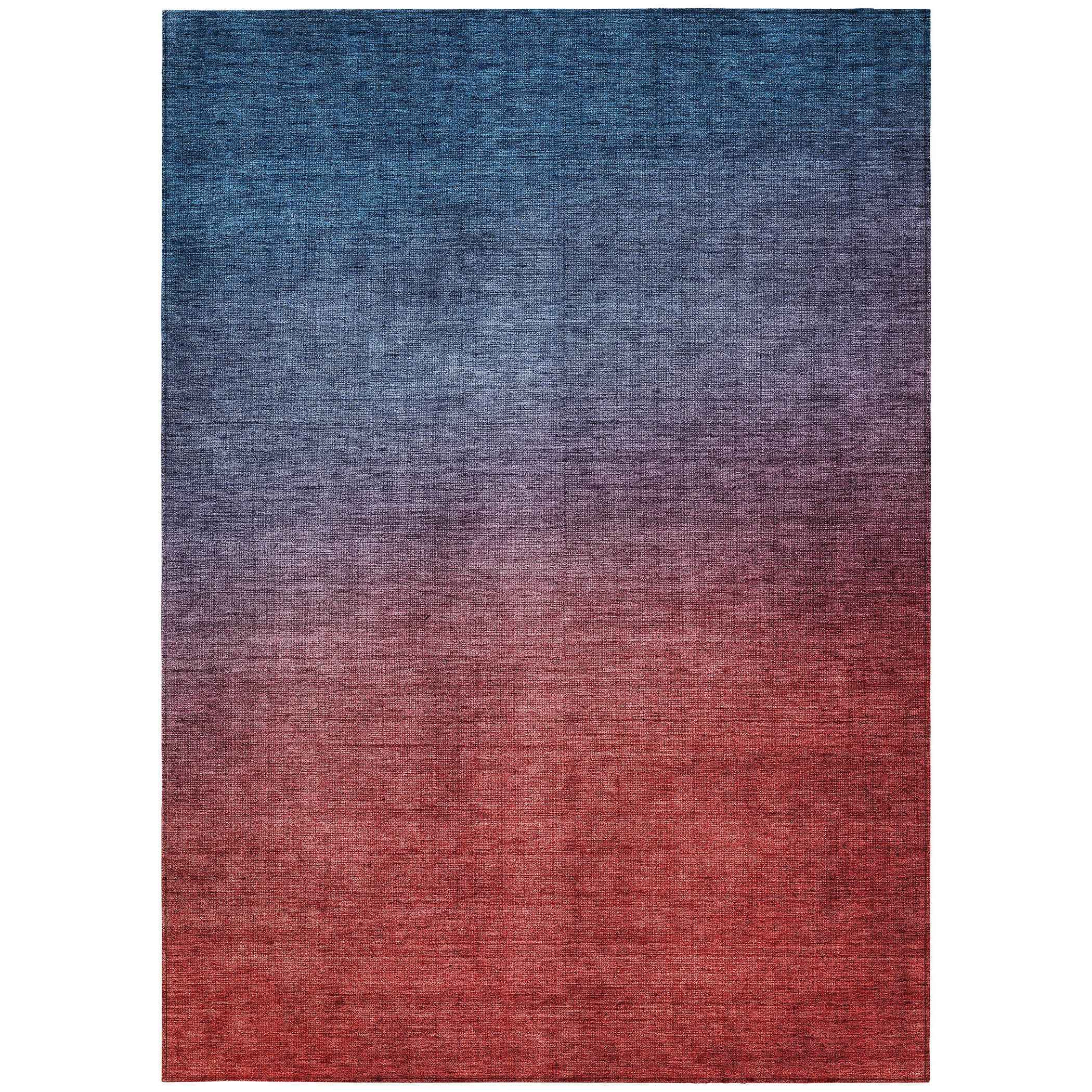 8' X 10' Navy Blue Red And Eggplant Ombre Washable Indoor Outdoor Area Rug