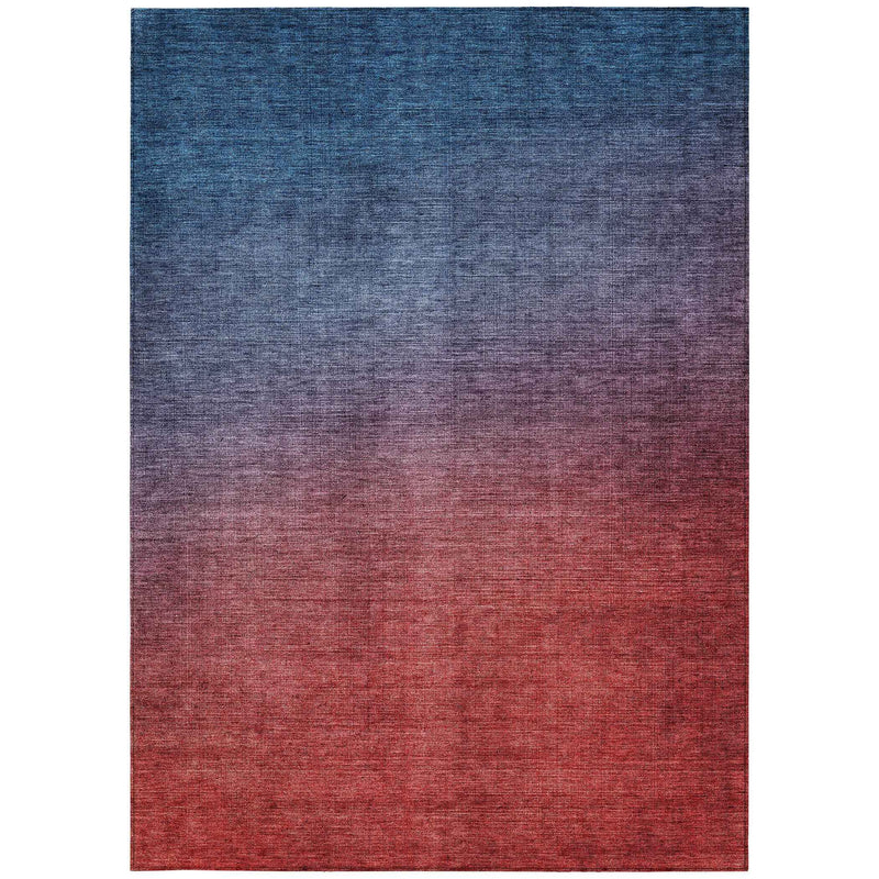 8' X 10' Navy Blue Red And Eggplant Ombre Washable Indoor Outdoor Area Rug