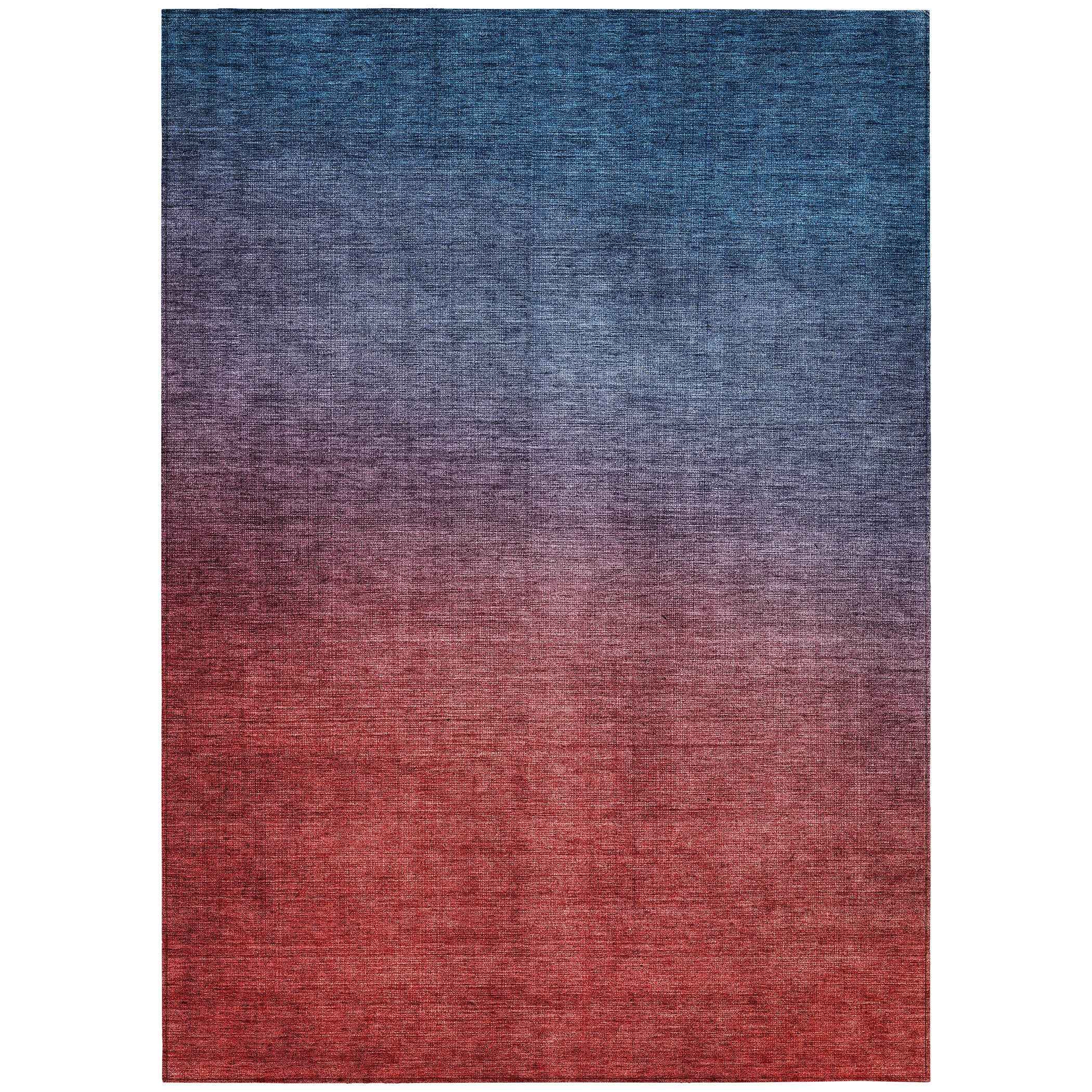 8' X 10' Navy Blue Red And Eggplant Ombre Washable Indoor Outdoor Area Rug