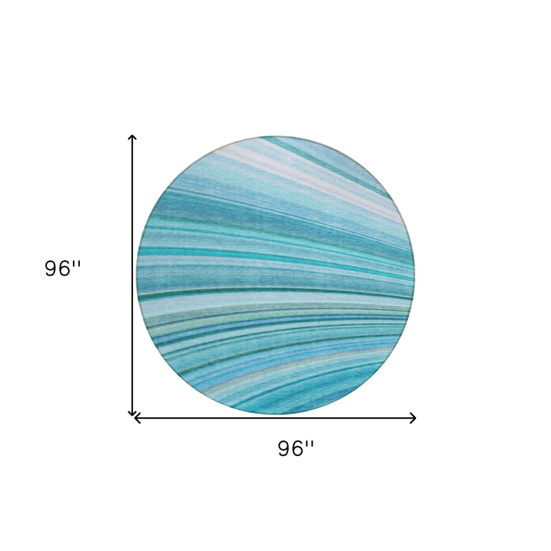 8' Teal Blue Aqua And Blue Round Abstract Washable Indoor Outdoor Area Rug