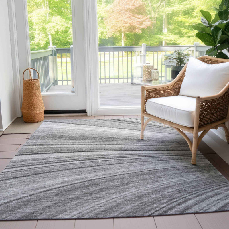 9' X 12' Gray Silver And Ivory Abstract Washable Indoor Outdoor Area Rug
