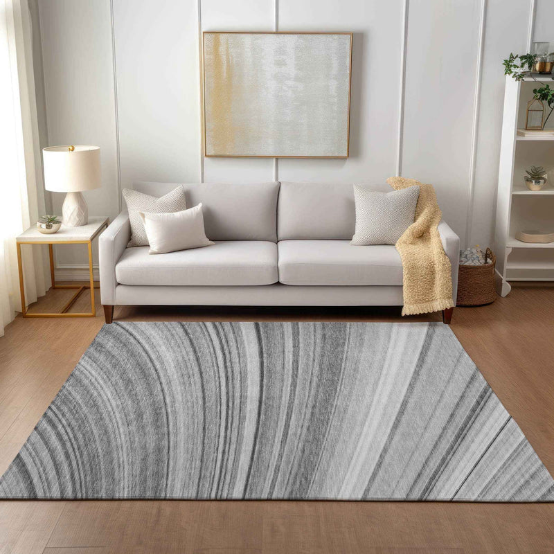 9' X 12' Gray Silver And Ivory Abstract Washable Indoor Outdoor Area Rug