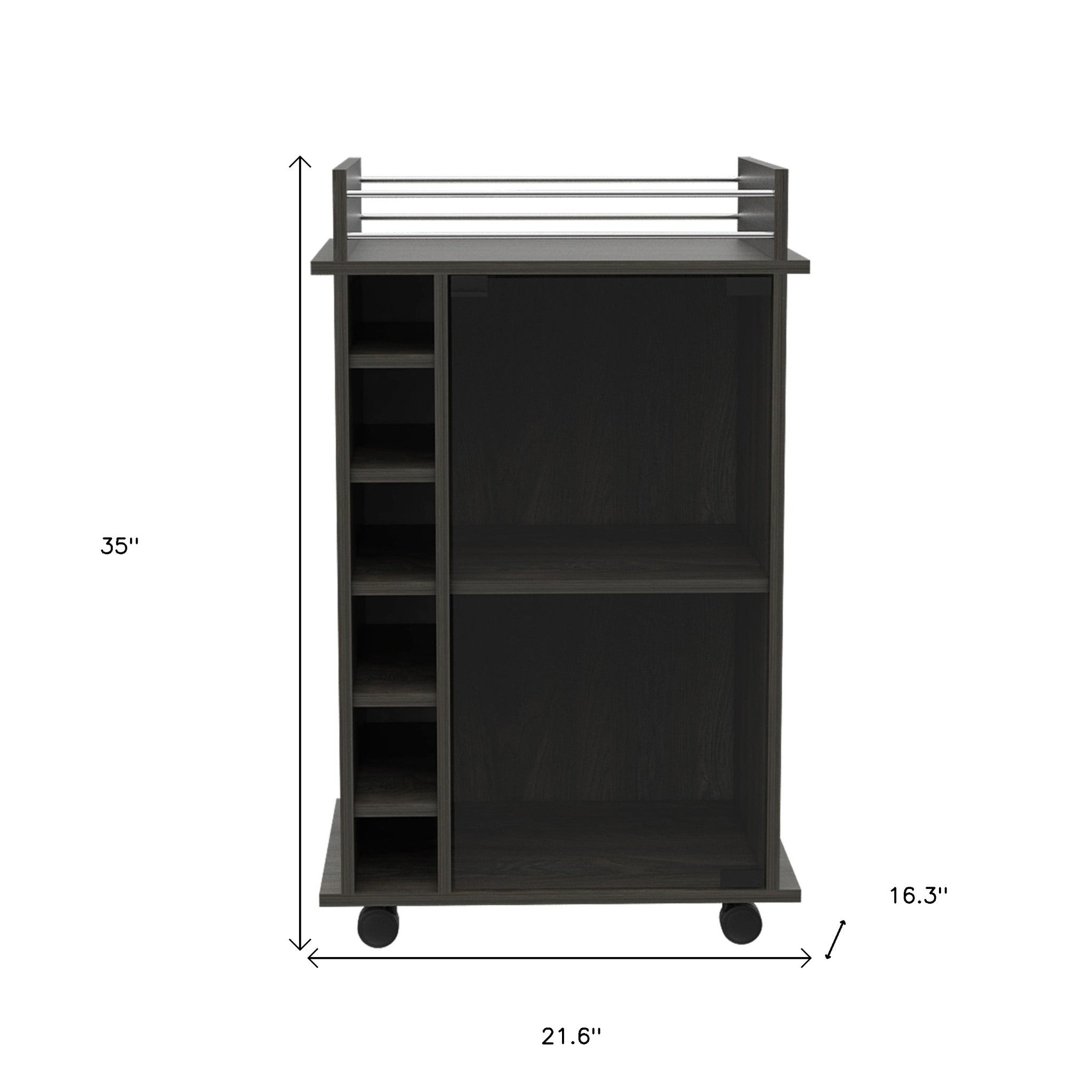 22" Espresso Wood Rolling Bar Cart With Wine Storage - Kitchen & Dining