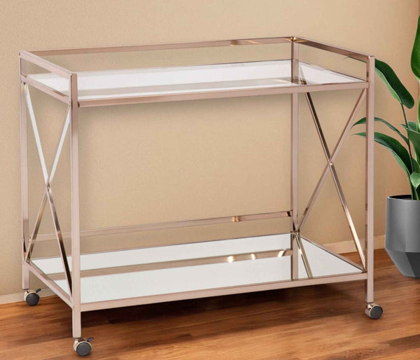 Gold Metal And Glass Rolling Bar Cart