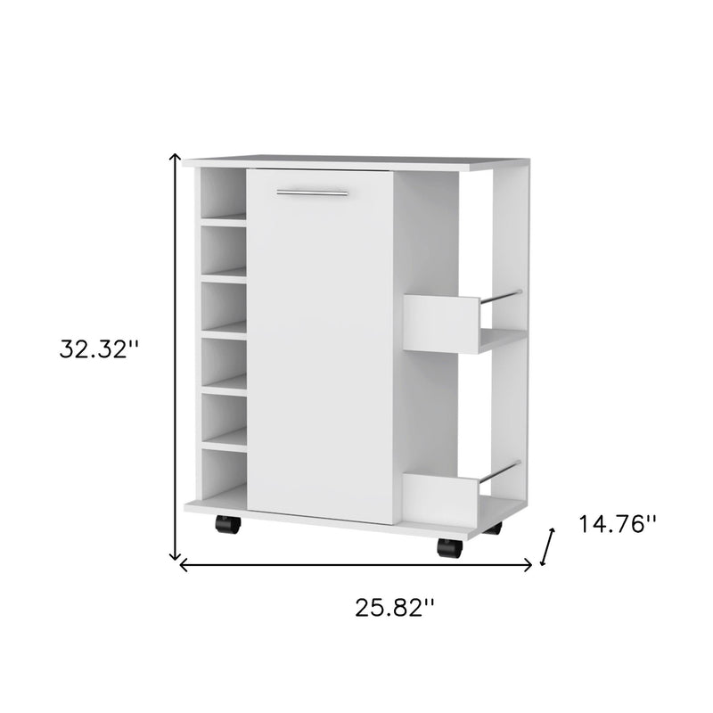 White Rolling Bar Cart With Wine Storage - Kitchen & Dining