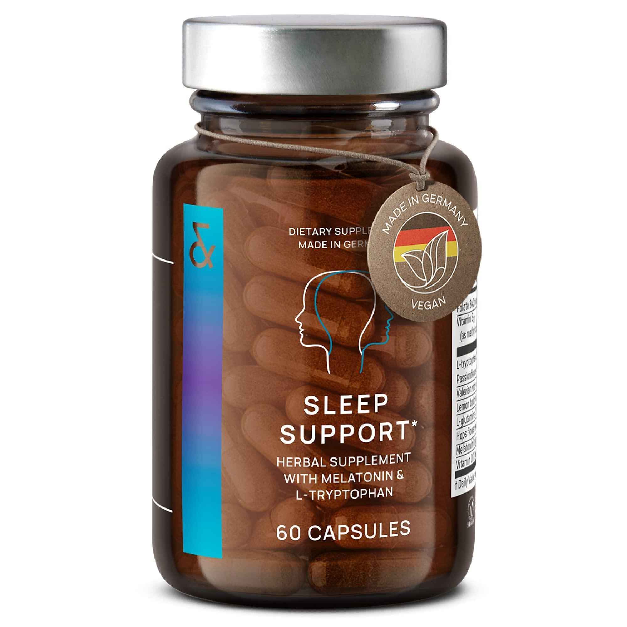 N°6 Natural Sleep Support with Melatonin 1 mg & L Tryptophan   Passionflower Valerian Root & More   Enhanced Sleep Supplement   60 Capsules for Restful Nights