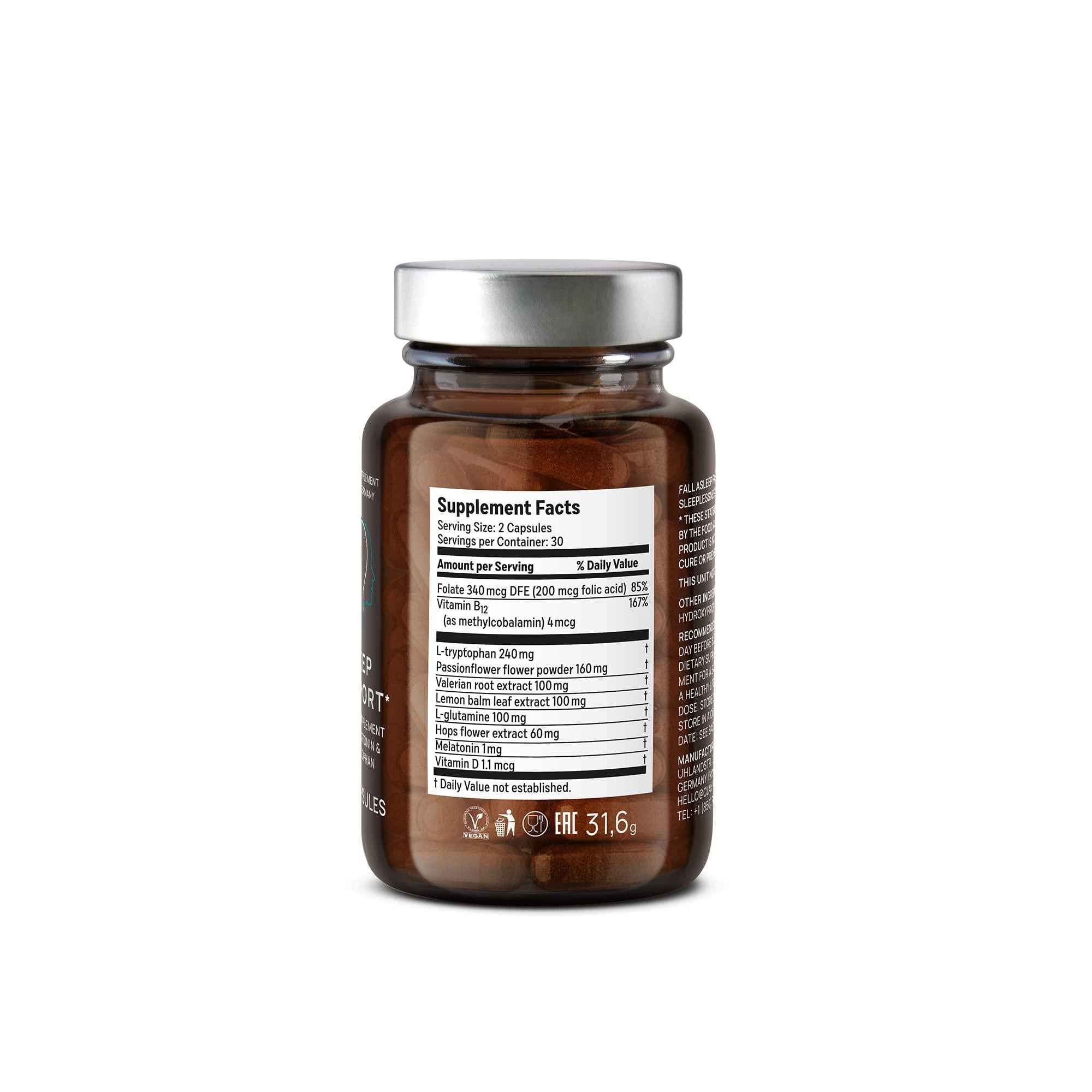 N°6 Natural Sleep Support with Melatonin 1 mg & L Tryptophan   Passionflower Valerian Root & More   Enhanced Sleep Supplement   60 Capsules for Restful Nights