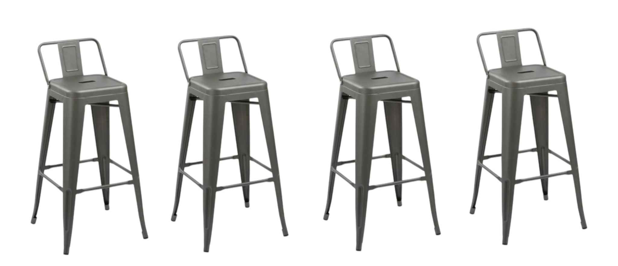 Set of Four 26" Dark Gray Steel and Metal Low Back Counter Height Bar Chairs