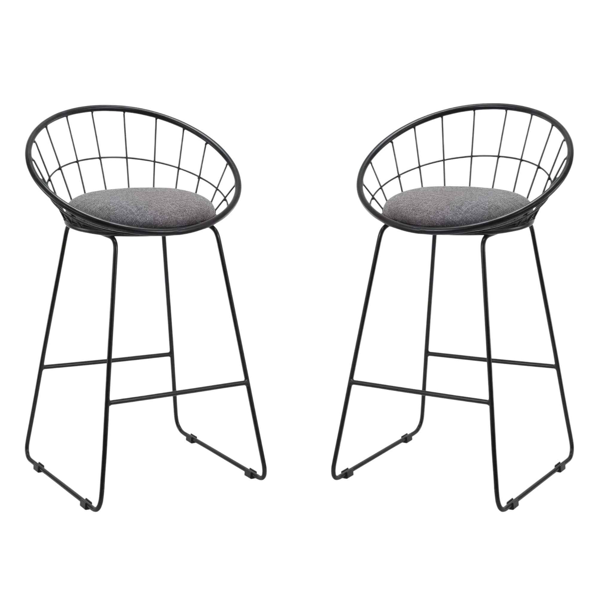 Set of Two 26" Gray and Black Fabric and Metal Low Back Counter Height Bar Chairs