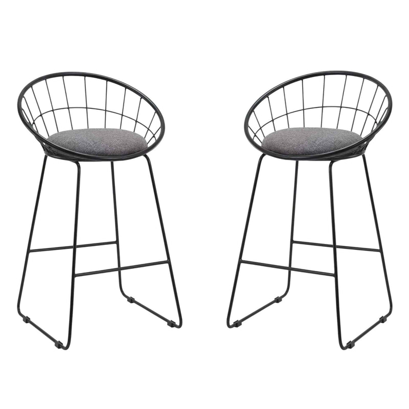 Set of Two 26" Gray and Black Fabric and Metal Low Back Counter Height Bar Chairs