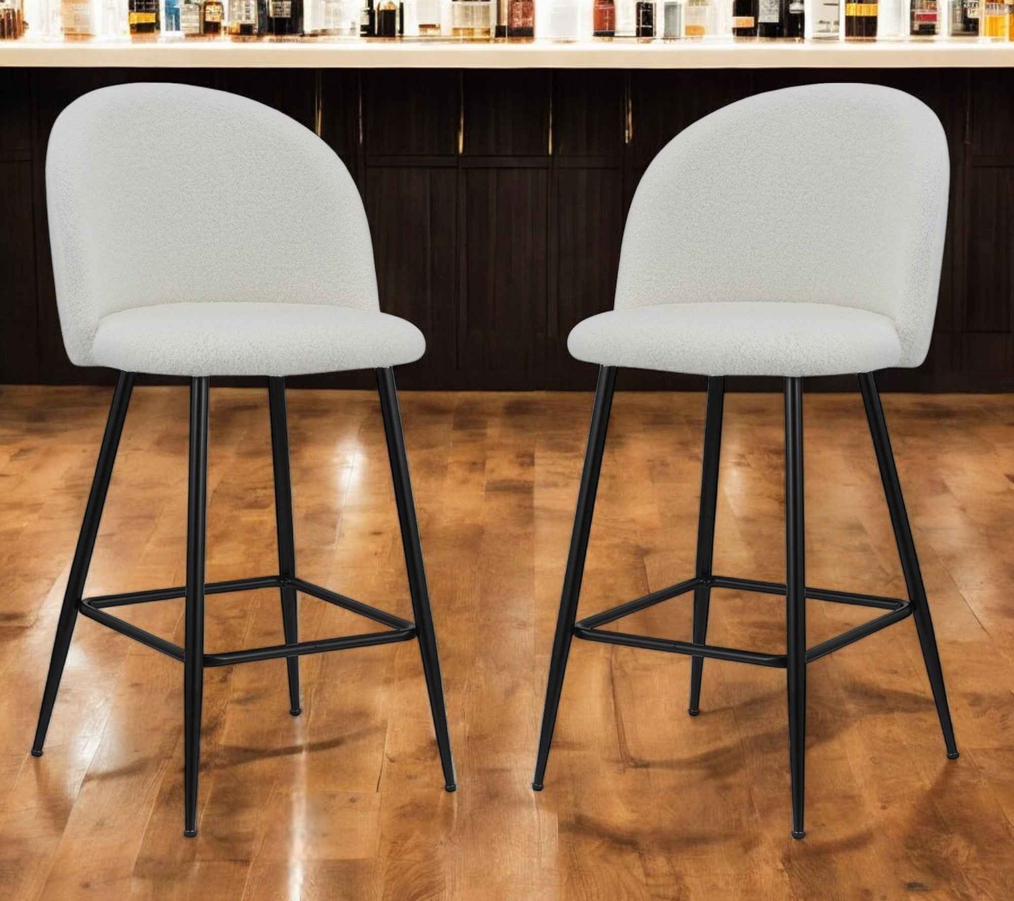 Set of Two 26" White and Black Fabric and Metal Low Back Counter Height Bar Chairs