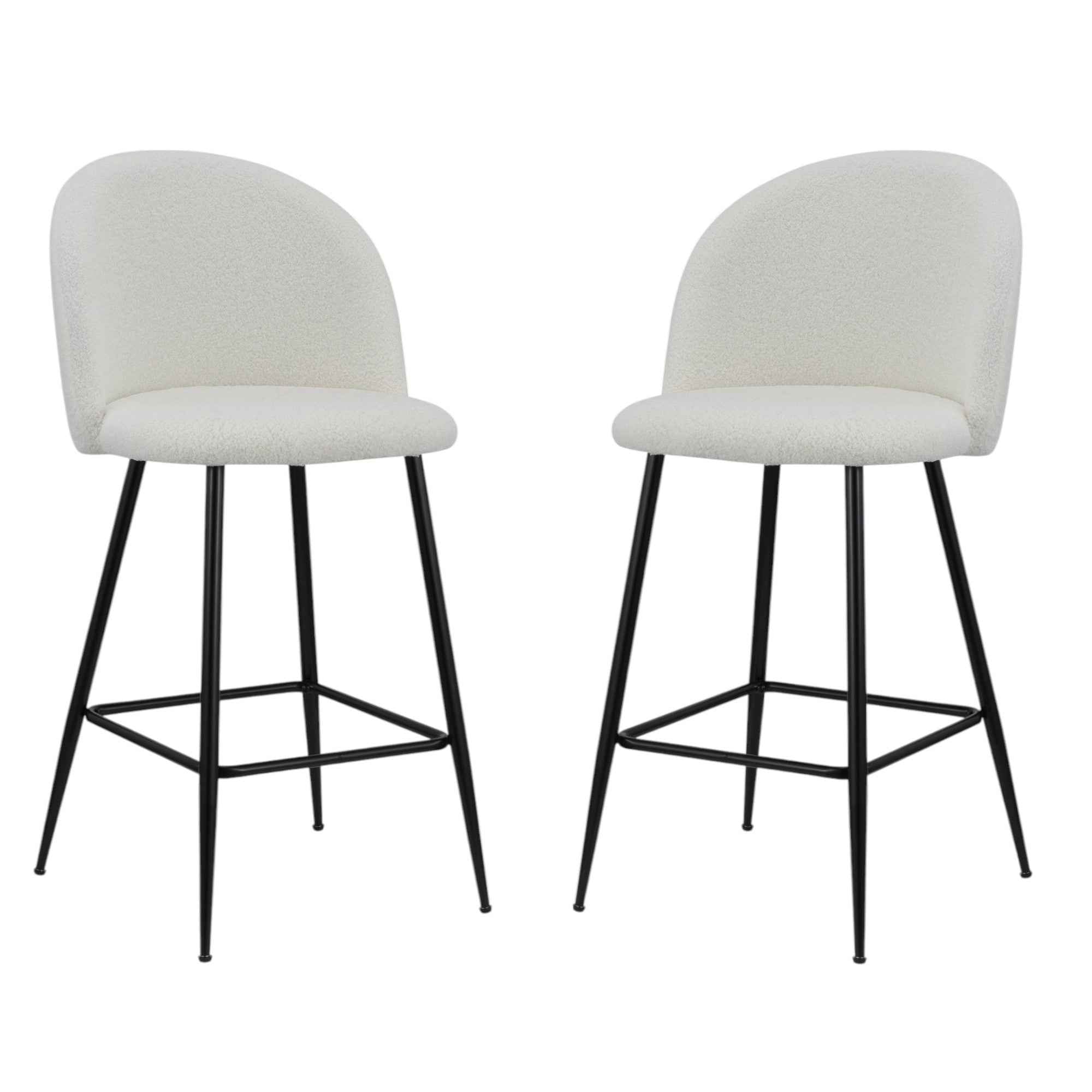 Set of Two 26" White and Black Fabric and Metal Low Back Counter Height Bar Chairs
