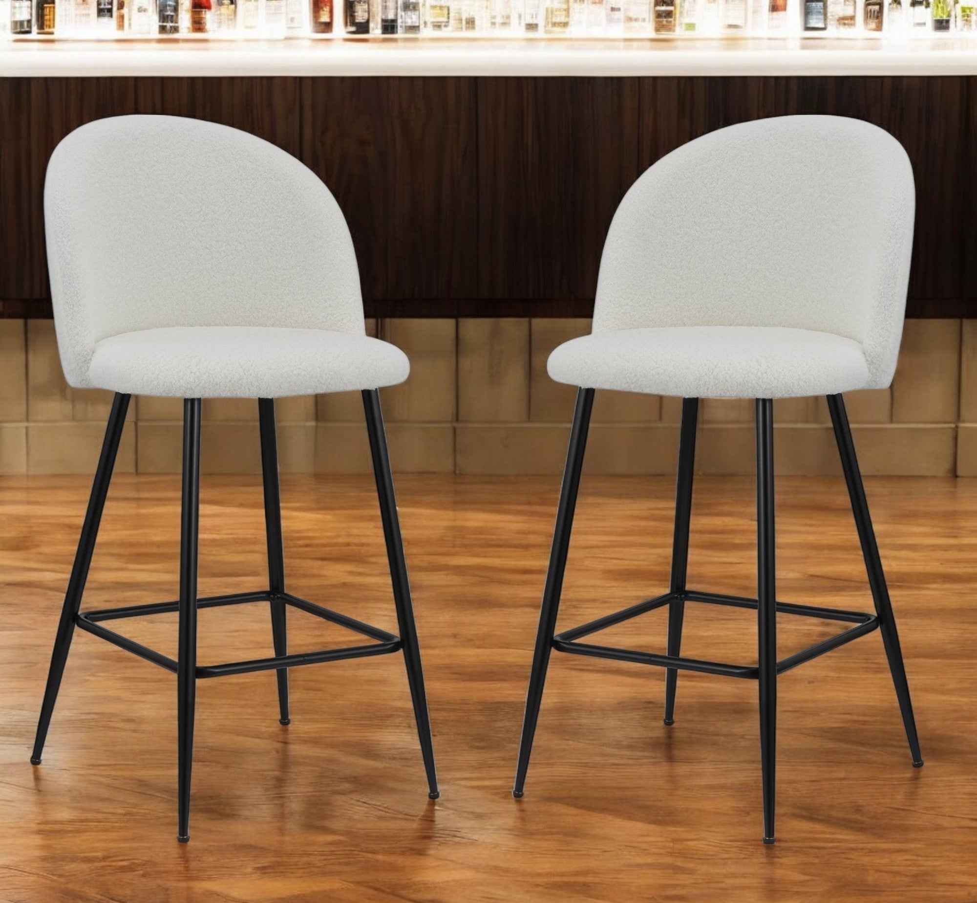 Set of Two 26" White and Black Fabric and Metal Low Back Counter Height Bar Chairs