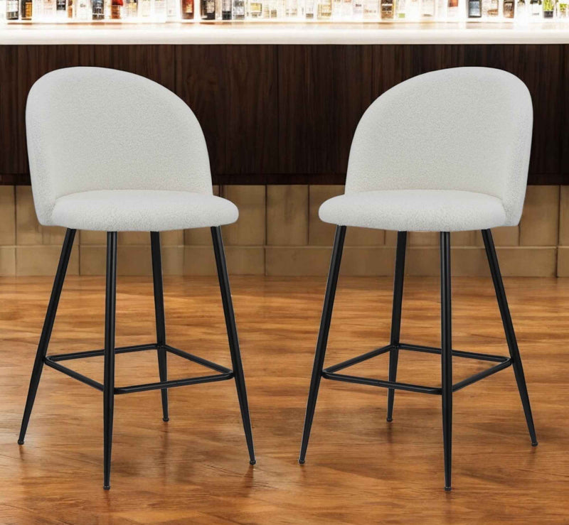 Set of Two 26" White and Black Fabric and Metal Low Back Counter Height Bar Chairs