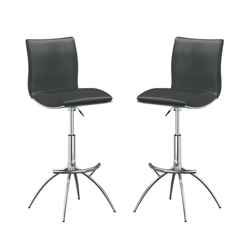 Set of Two Gray and Silver Faux Leather and Metal Low Back Adjustable Height Bar Chairs