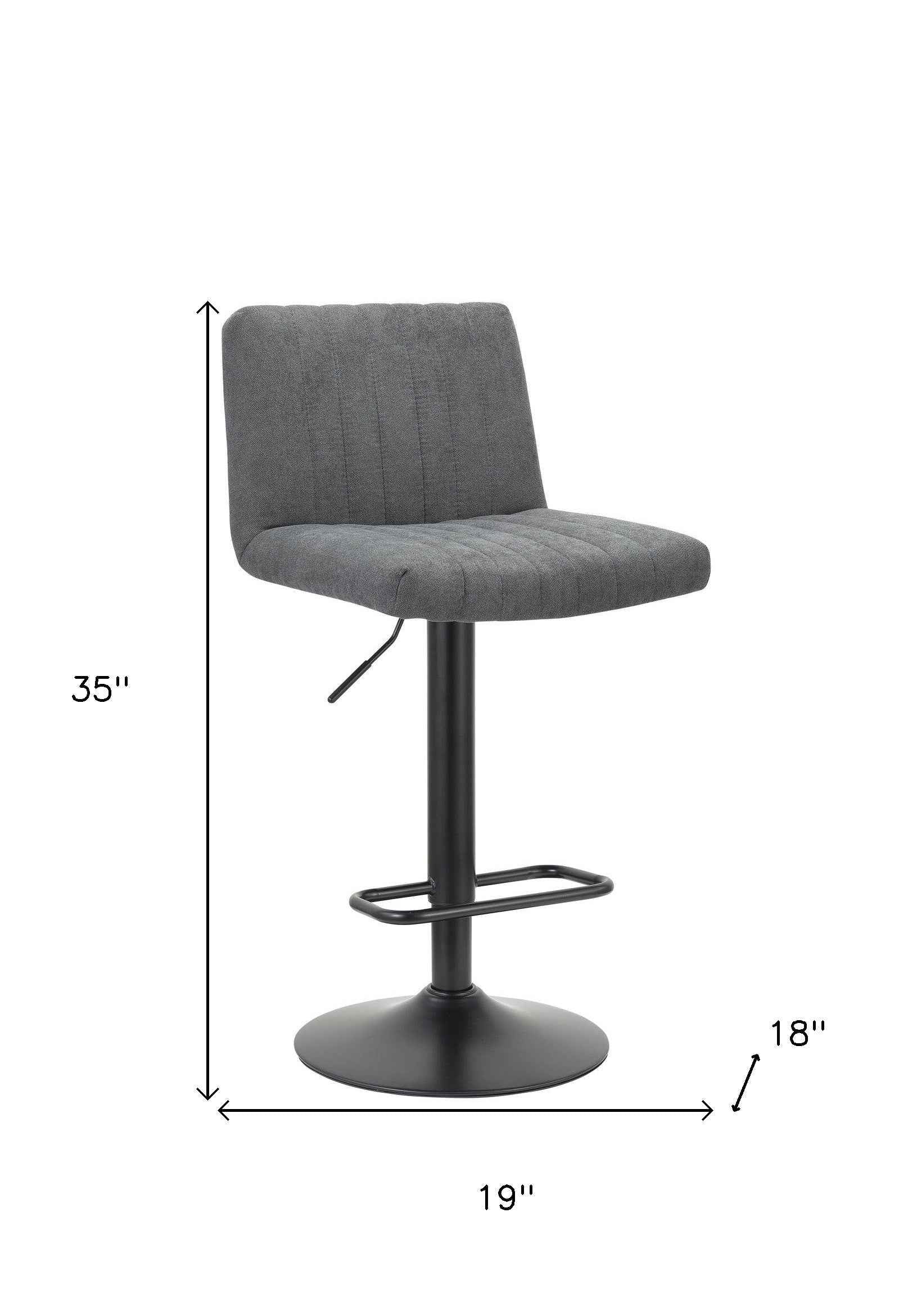 Set of Two Gray and Black Fabric and Metal Low Back Adjustable Height Bar Chairs