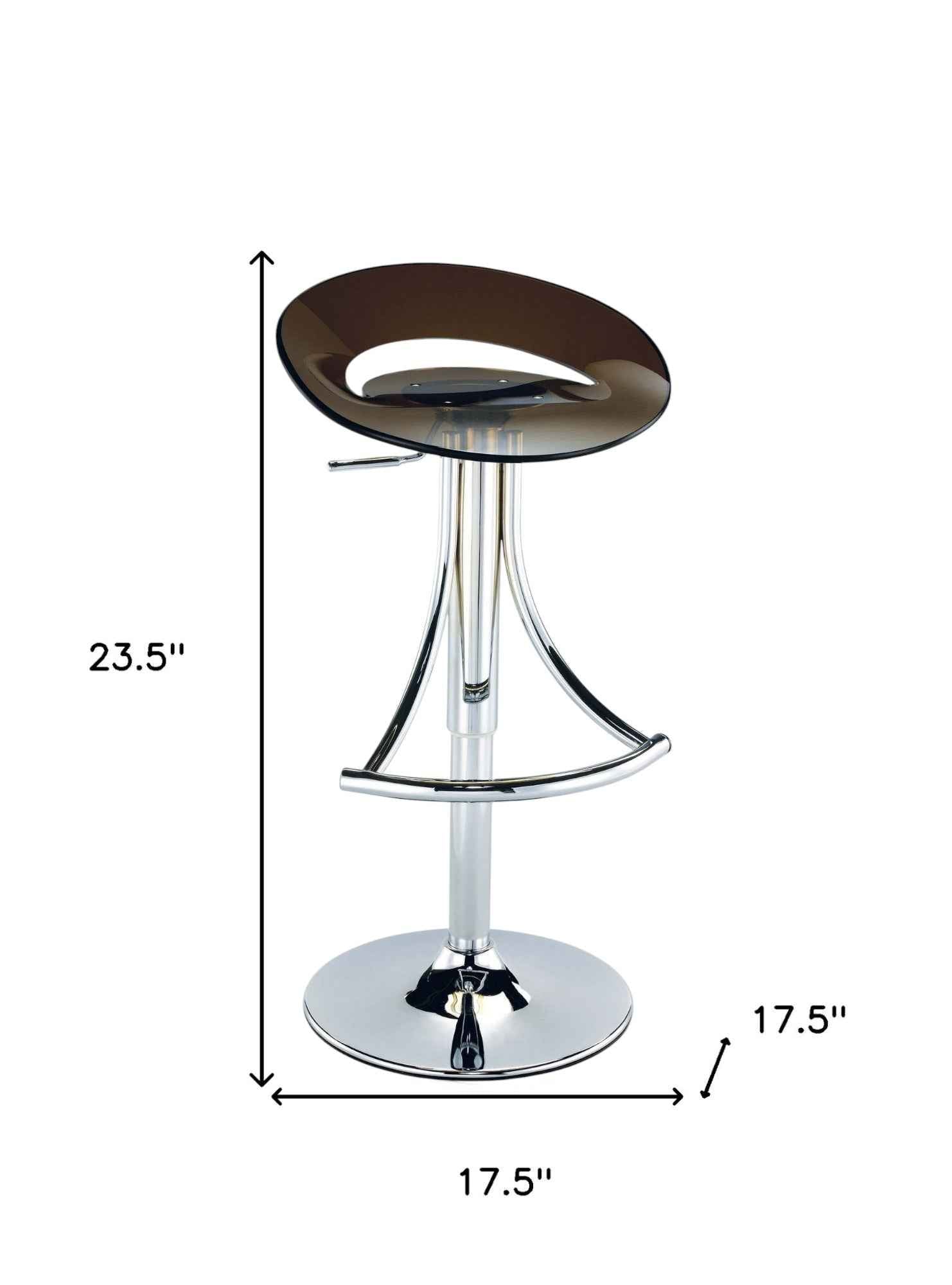 Dark Gray and Silver Acrylic and Metal Low Back Adjustable Height Bar Chair