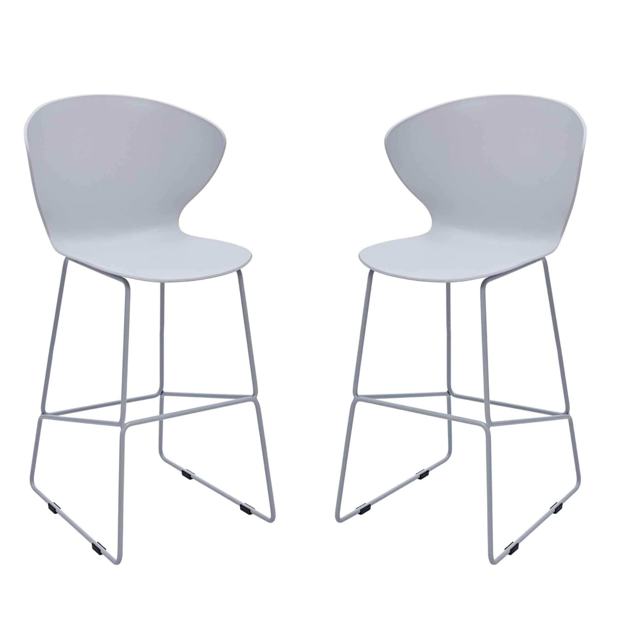 Set of Two 26" Gray Heavy Duty Plastic and Metal Low Back Counter Height Bar Chairs