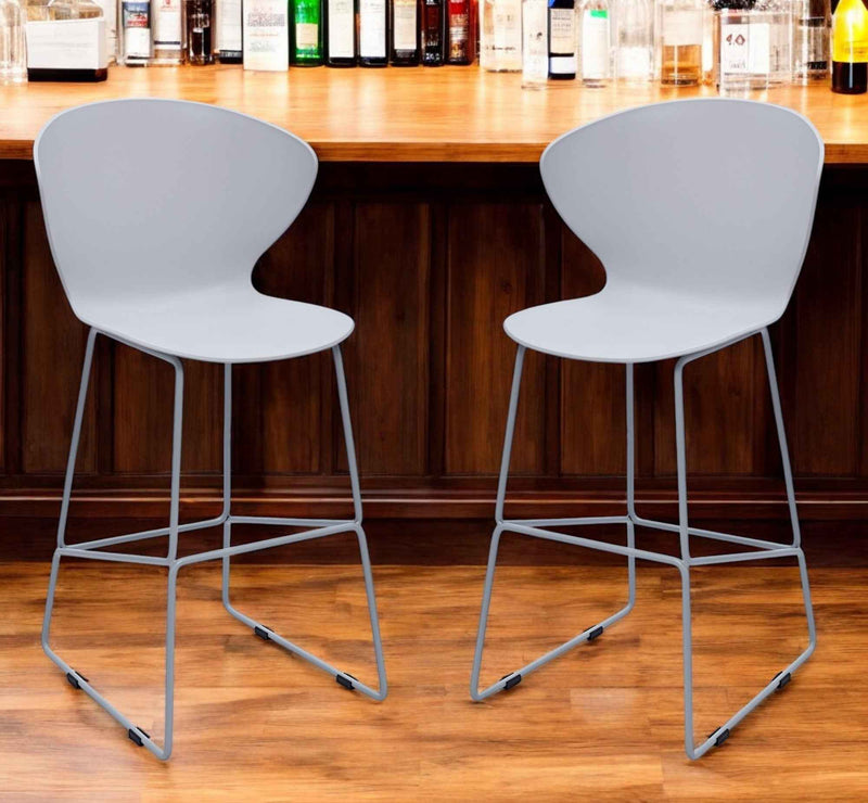 Set of Two 26" Gray Heavy Duty Plastic and Metal Low Back Counter Height Bar Chairs