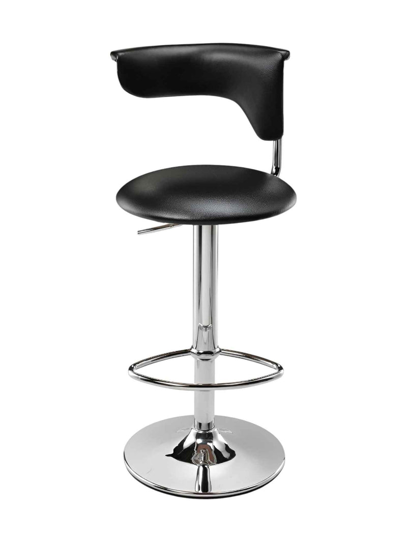 Black and Silver Faux Leather and Metal Low Back Adjustable Height Bar Chair