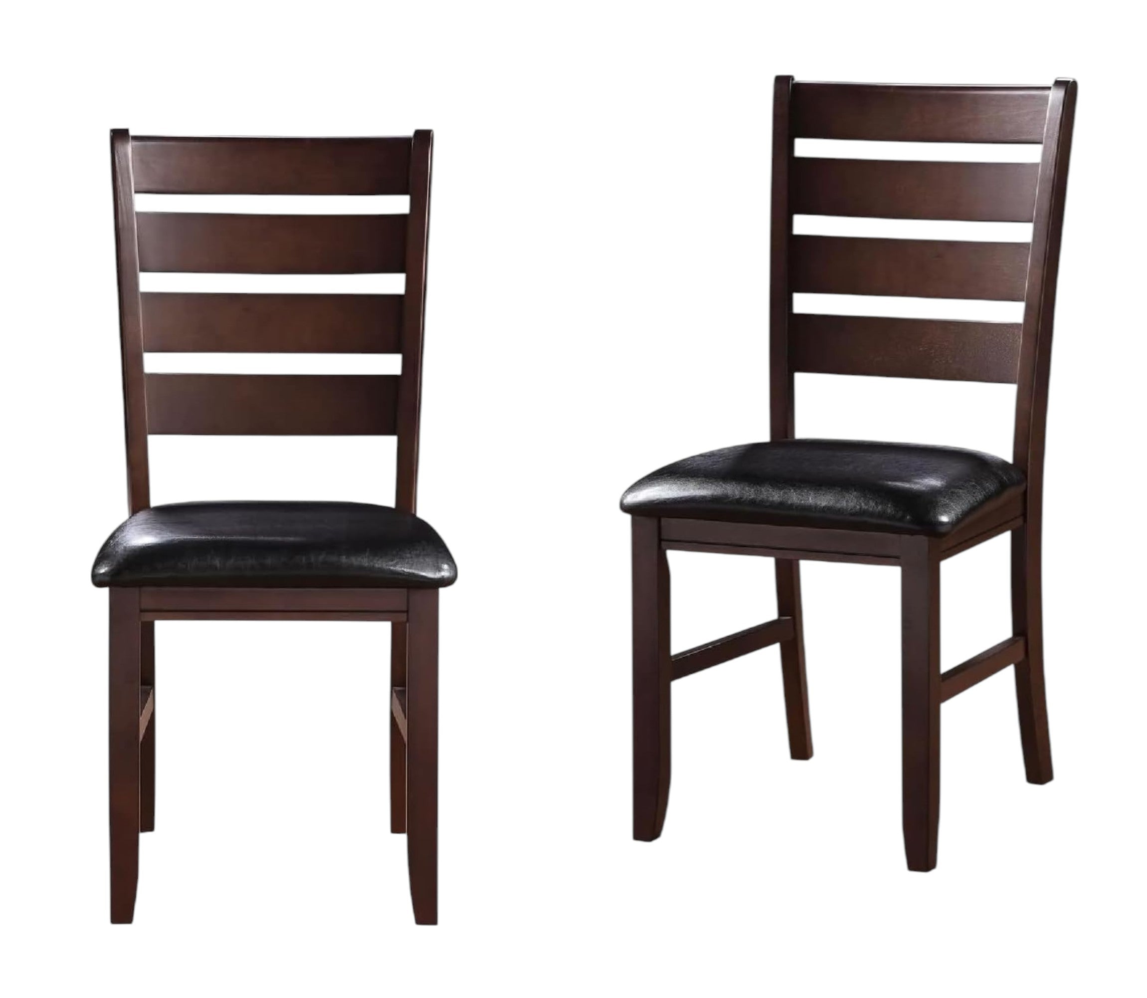 Set of Two Black And Brown Faux Leather Wood Slat Back Dining Side Chairs - Kitchen & Dining