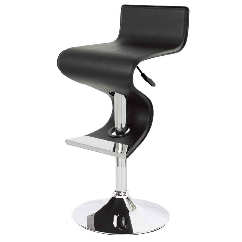 Black and Silver Faux Leather and Metal Low Back Adjustable Height Bar Chair