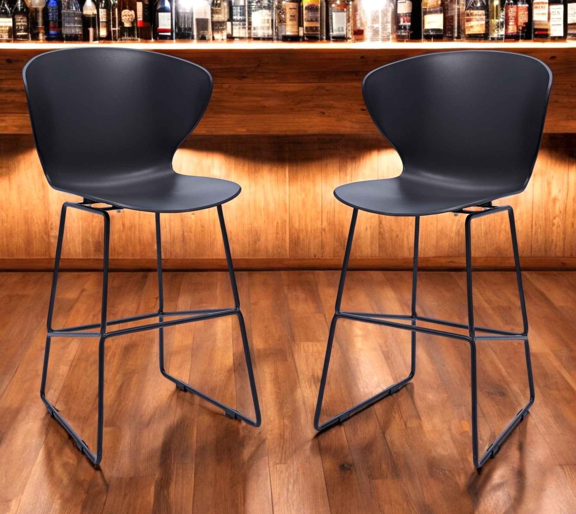 Set of Two 26" Black Heavy Duty Plastic and Metal Low Back Counter Height Bar Chairs