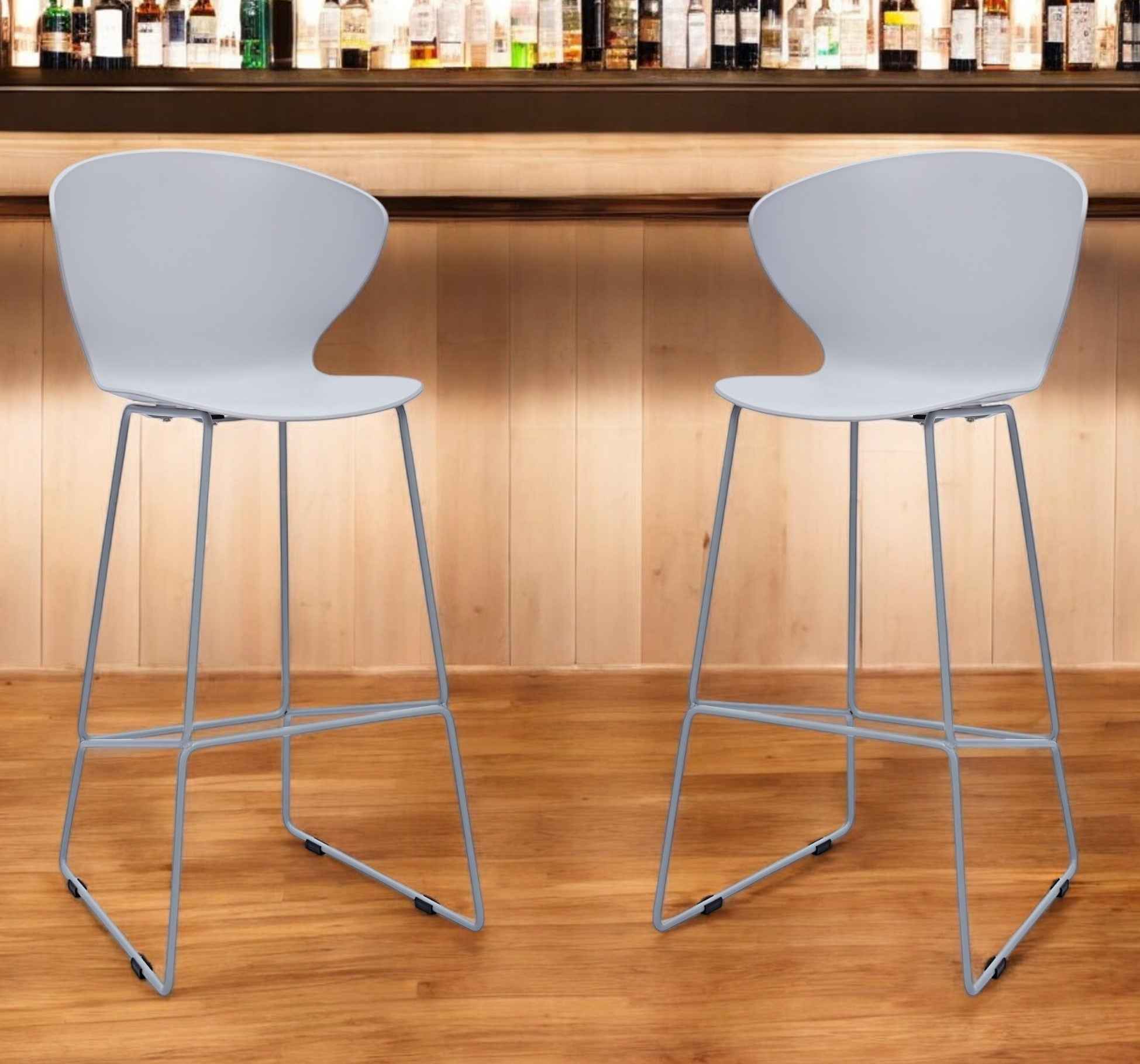 Set of Two 30" Gray Heavy Duty Plastic and Metal Low Back Bar Height Bar Chairs