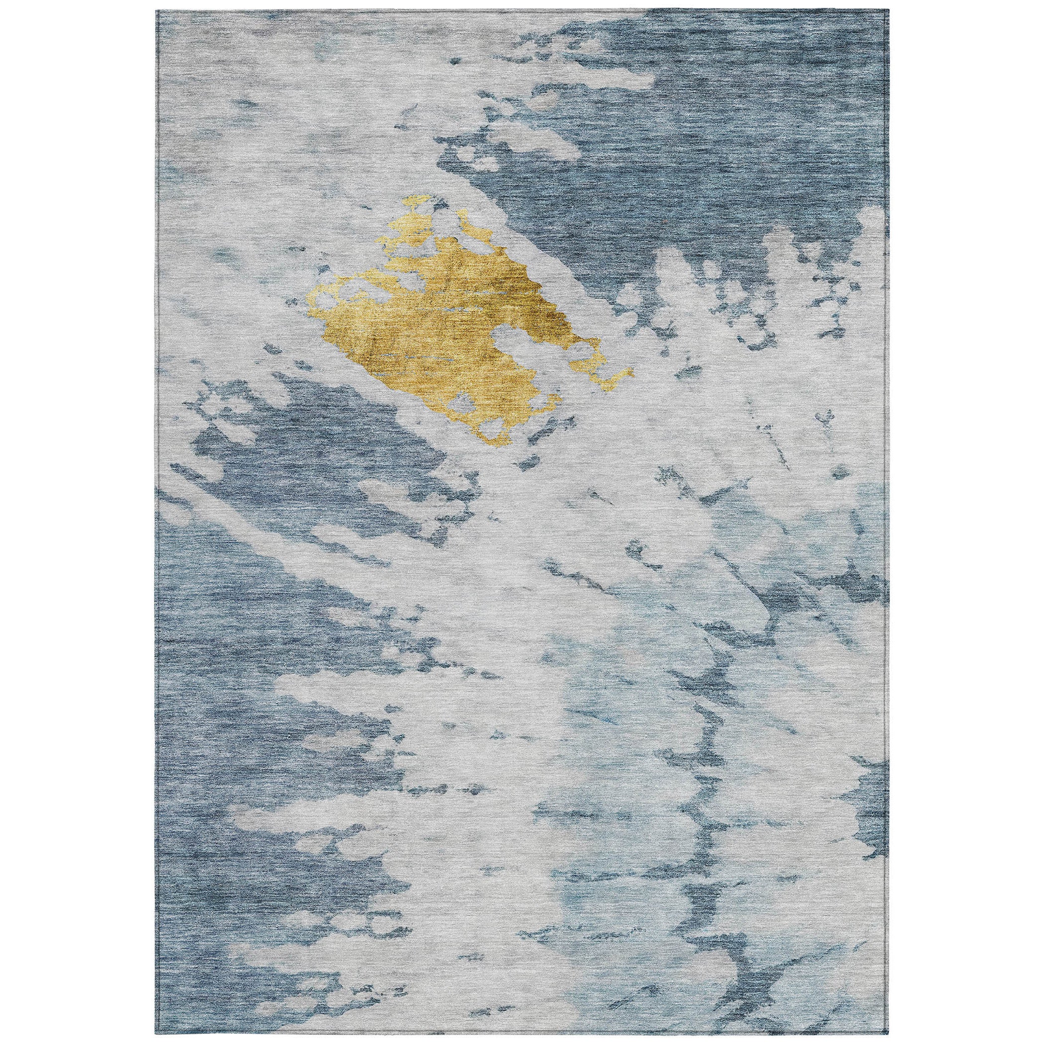 5' X 8' Denim Blue And Sky Blue Abstract Washable Indoor Outdoor Area Rug - Sports & Outdoor