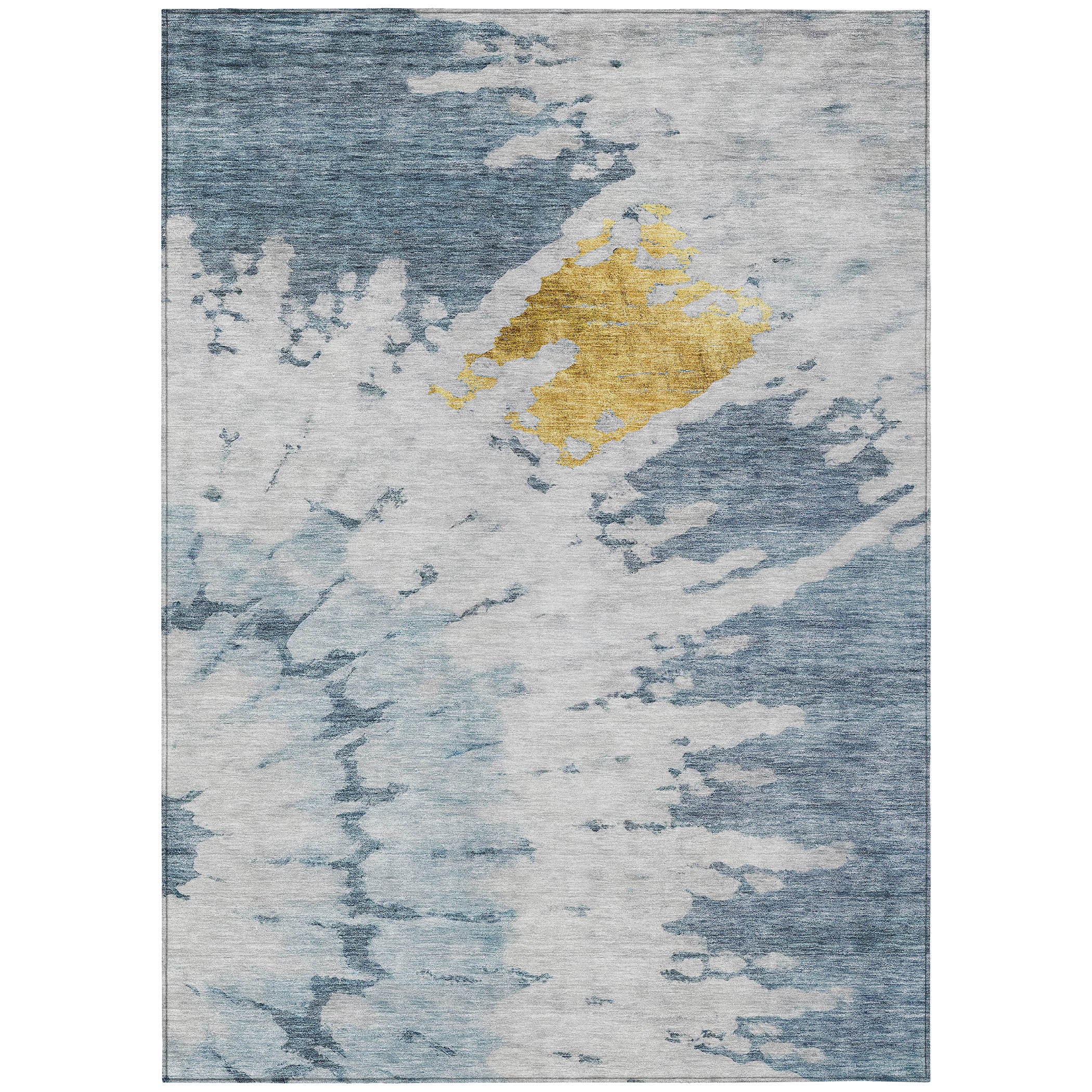 5' X 8' Denim Blue And Sky Blue Abstract Washable Indoor Outdoor Area Rug - Sports & Outdoor