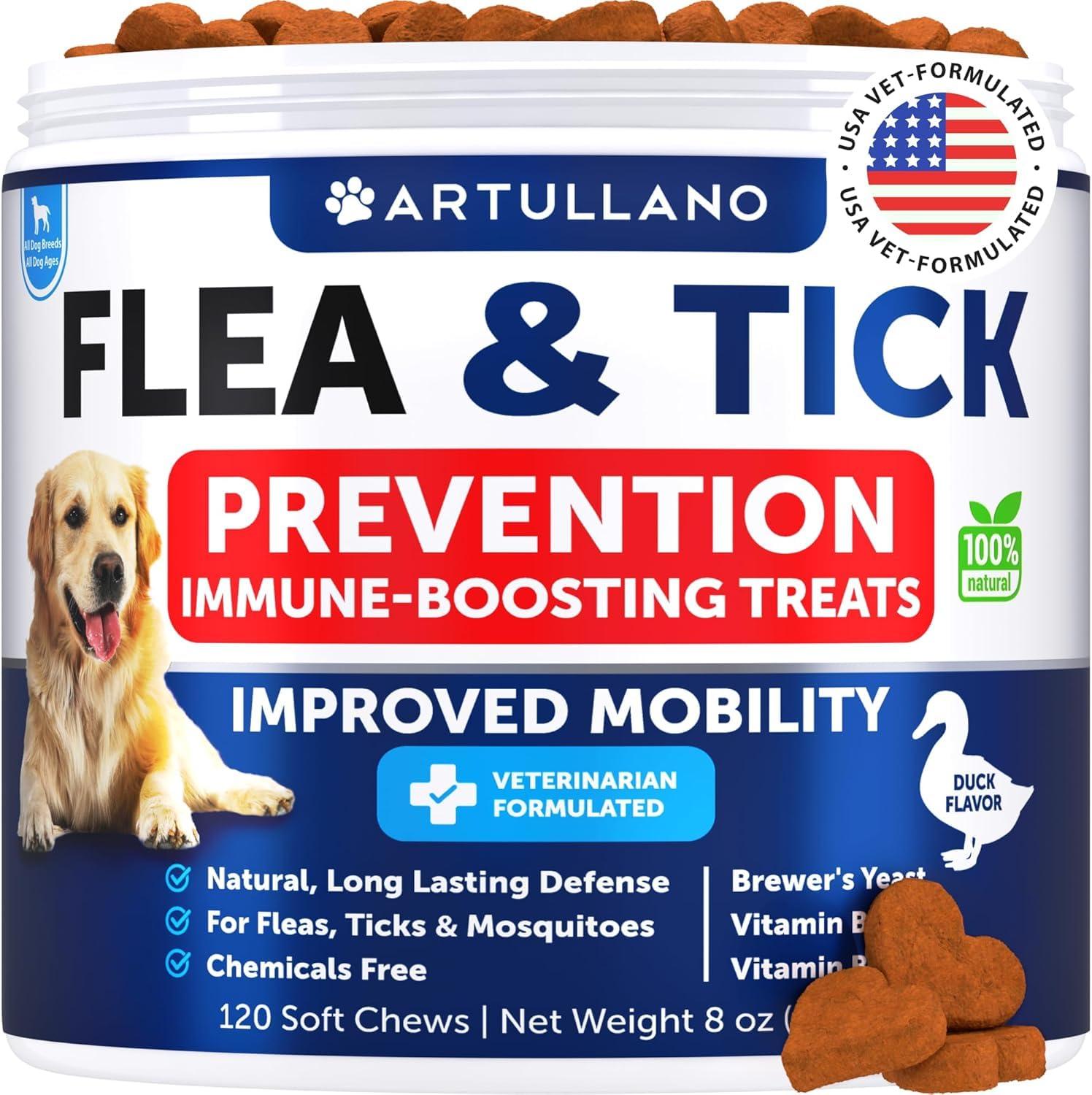 Flea and Tick Prevention for Dogs Chewables   Natural Flea Treatment   Supplement for Small & Large Dogs with Vitamins…