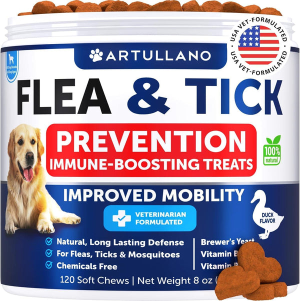 Flea and Tick Prevention for Dogs Chewables   Natural Flea Treatment   Supplement for Small & Large Dogs with Vitamins…