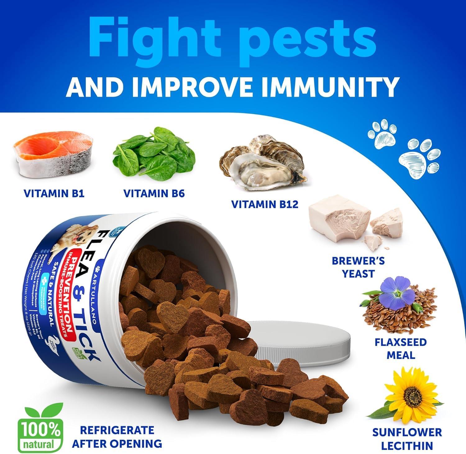 Flea and Tick Prevention for Dogs Chewables   Natural Flea Treatment   Supplement for Small & Large Dogs with Vitamins…