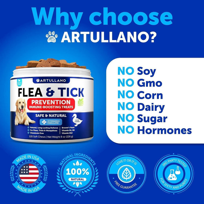 Flea and Tick Prevention for Dogs Chewables   Natural Flea Treatment   Supplement for Small & Large Dogs with Vitamins…