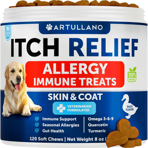 Dog Allergy Relief Chews   Itching Skin Relief for Dogs   Fish Oil   Omega 3   Seasonal Allergies Pills   Skin & Coat Anti…