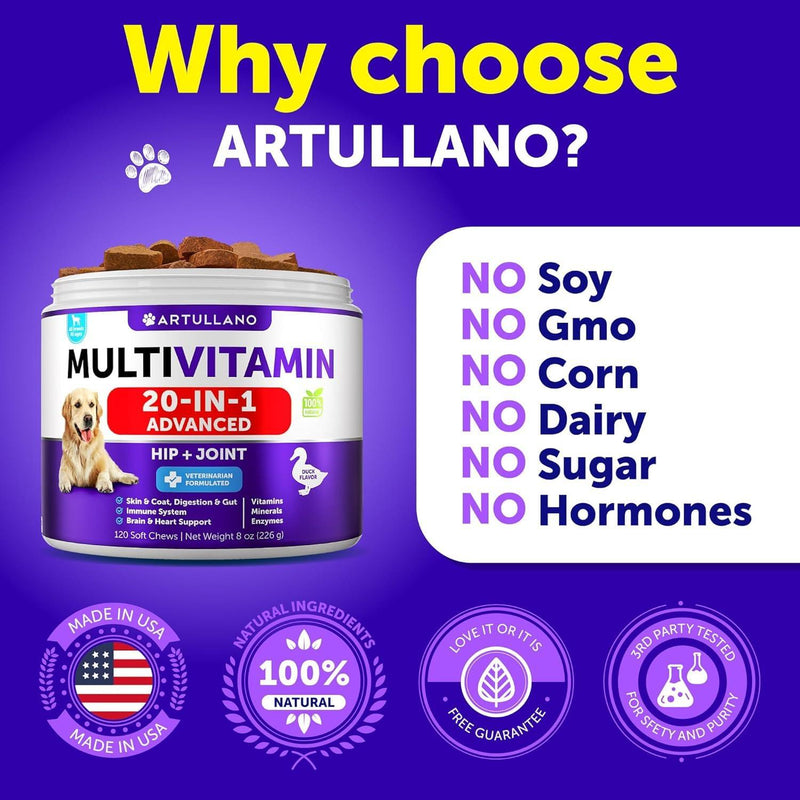 Dog Multivitamin Chewable with Glucosamine 20 in 1   Dog Vitamins and Supplements   Senior & Puppy Multivitamin for Dogs…