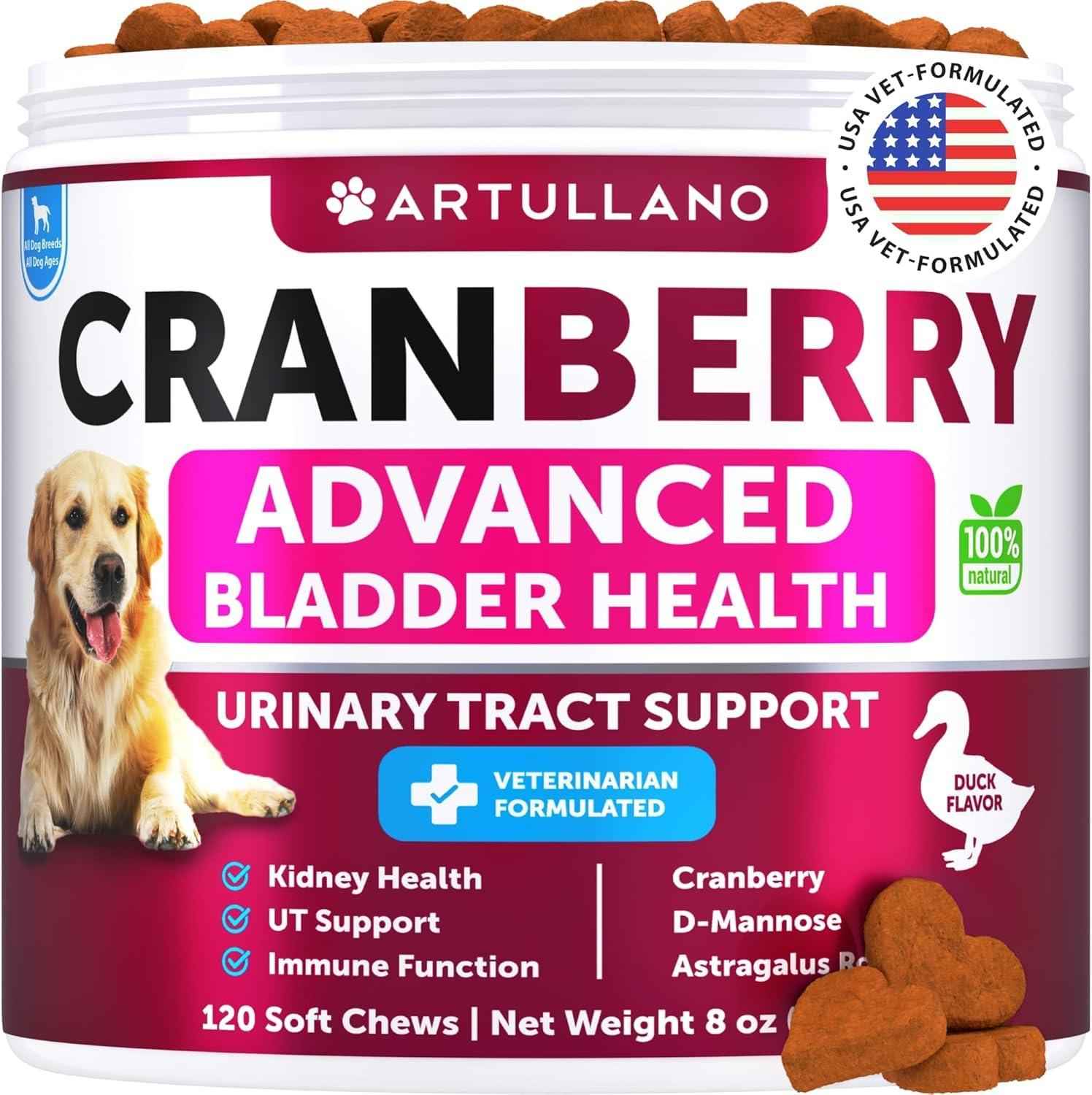Dog UTI Treatment   Cranberry Supplement & Bladder Control for Dogs   Urinary Tract Infection Incontinence Pill Bladder Stones   UTI Medicine Treats   120 Soft Chews for Kidney Support with Fish Oil