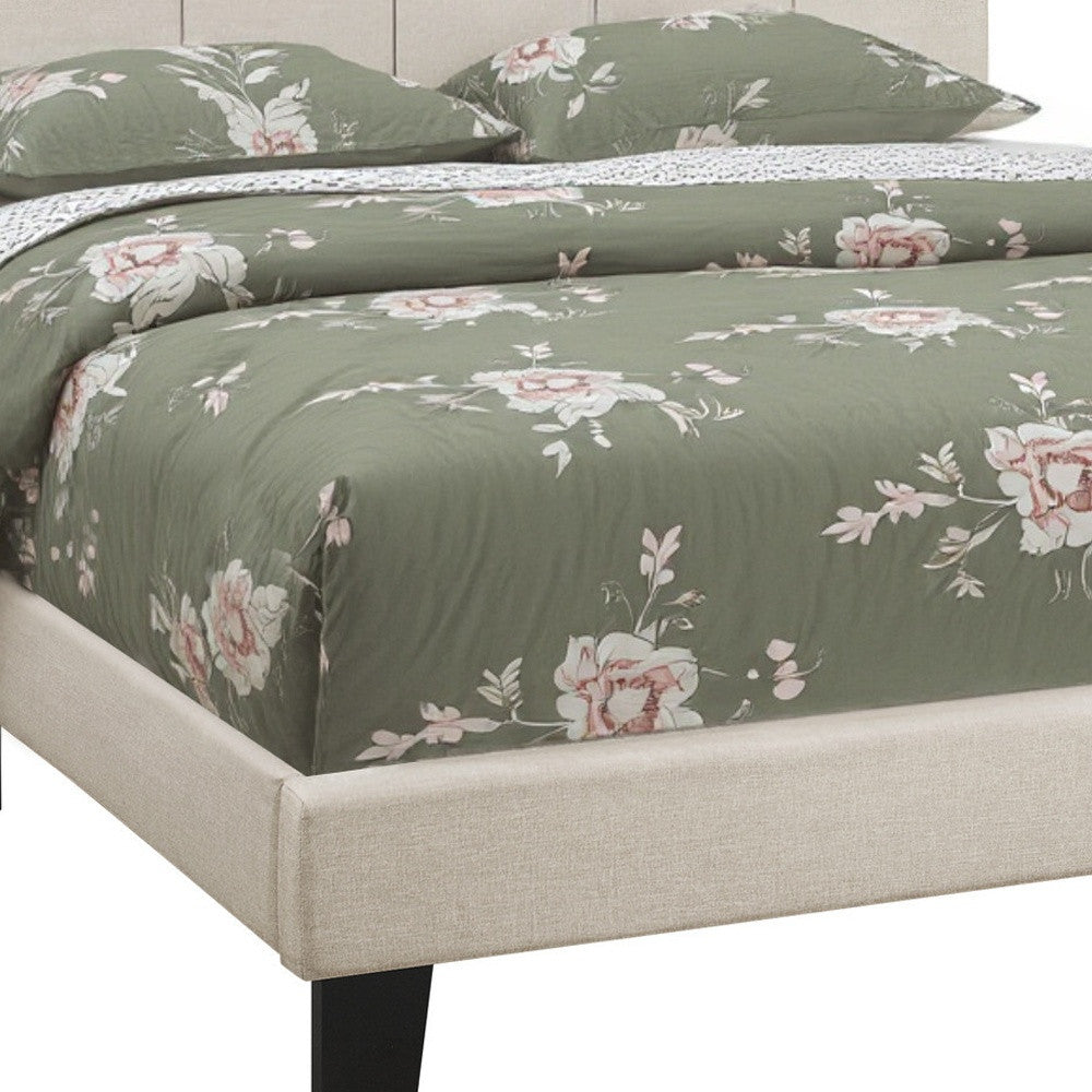 Beige Tufted Linen Queen Bed Frame - Bed & Bath