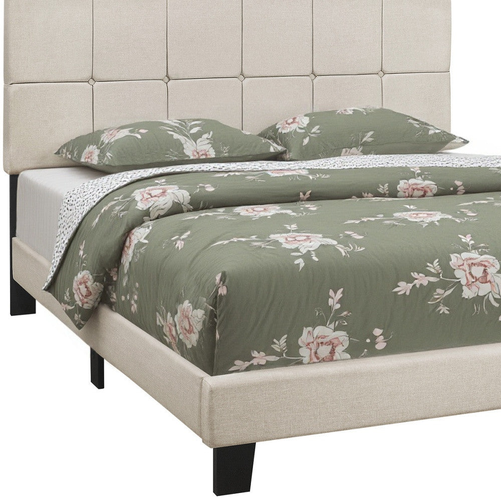 Beige Tufted Linen Queen Bed Frame - Bed & Bath