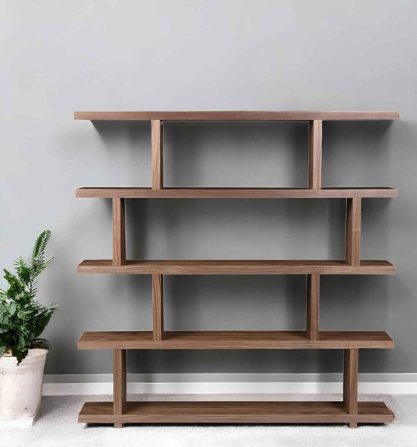 Brown And Natural Wood Five Tier Bookcase